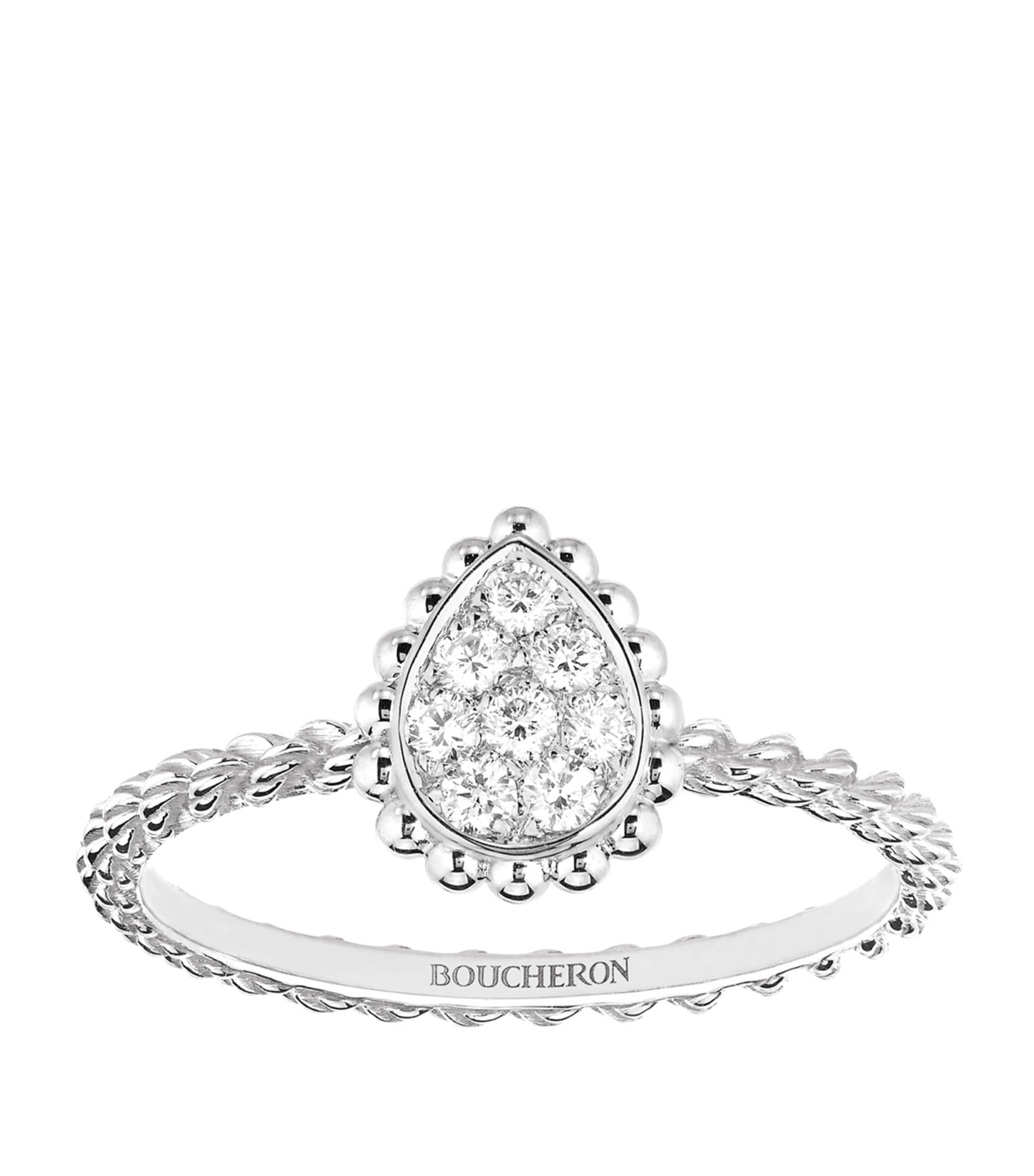 Boucheron Extra Small White Gold And Diamond Serpent Bohème Motif Ring In White