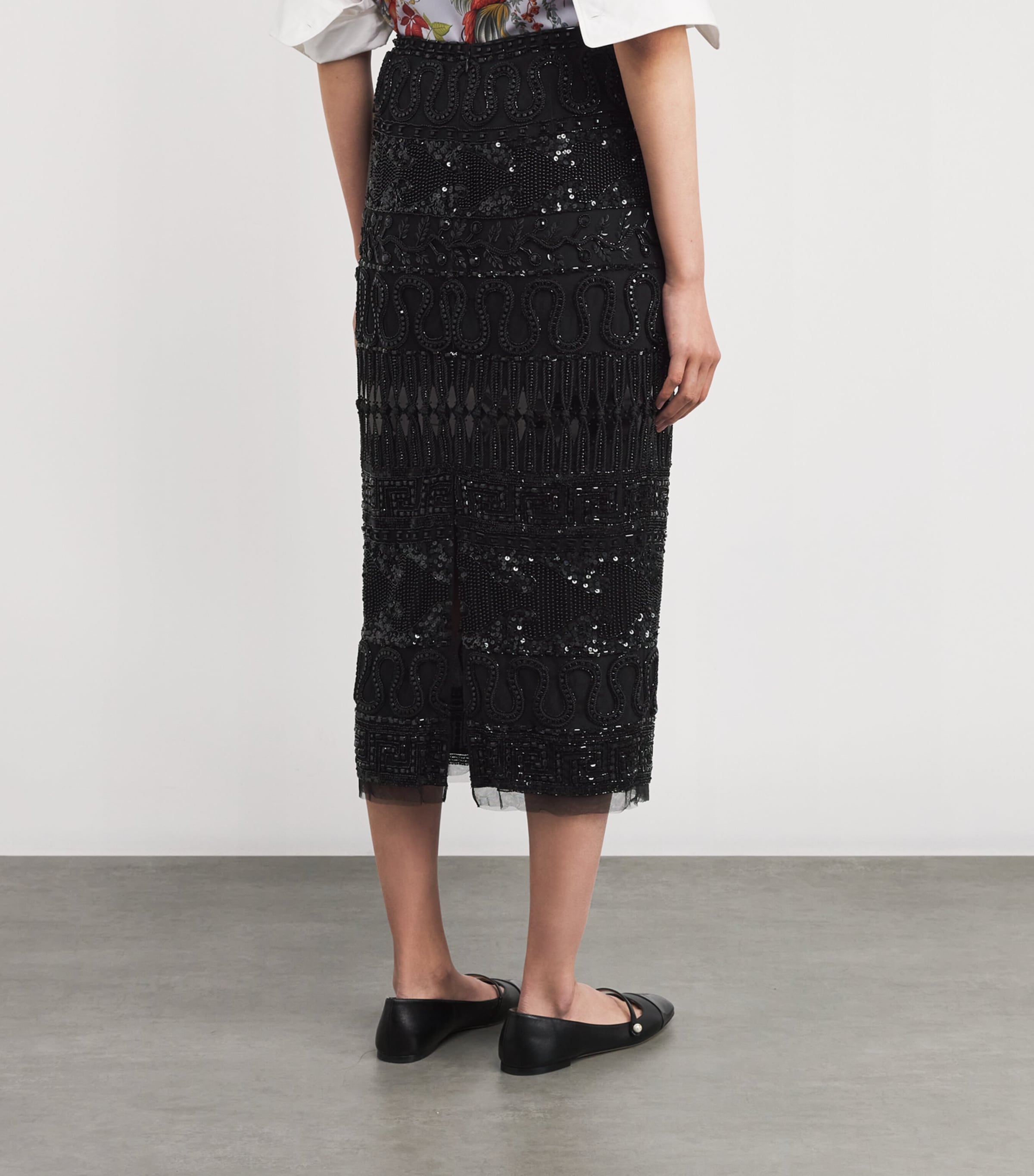 Tulle Embellished Midi Skirt 001 BLACK Image 4