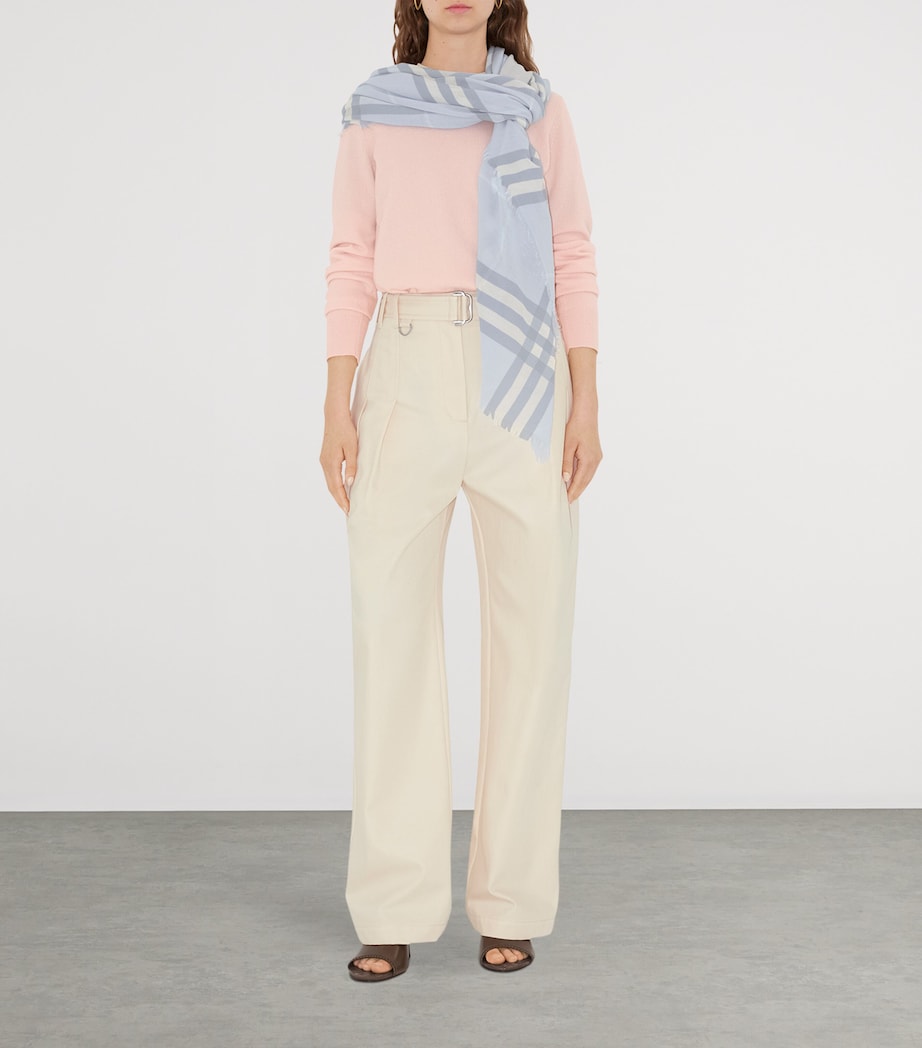 Wool Wide Check Scarf MIST BLUE Image 2