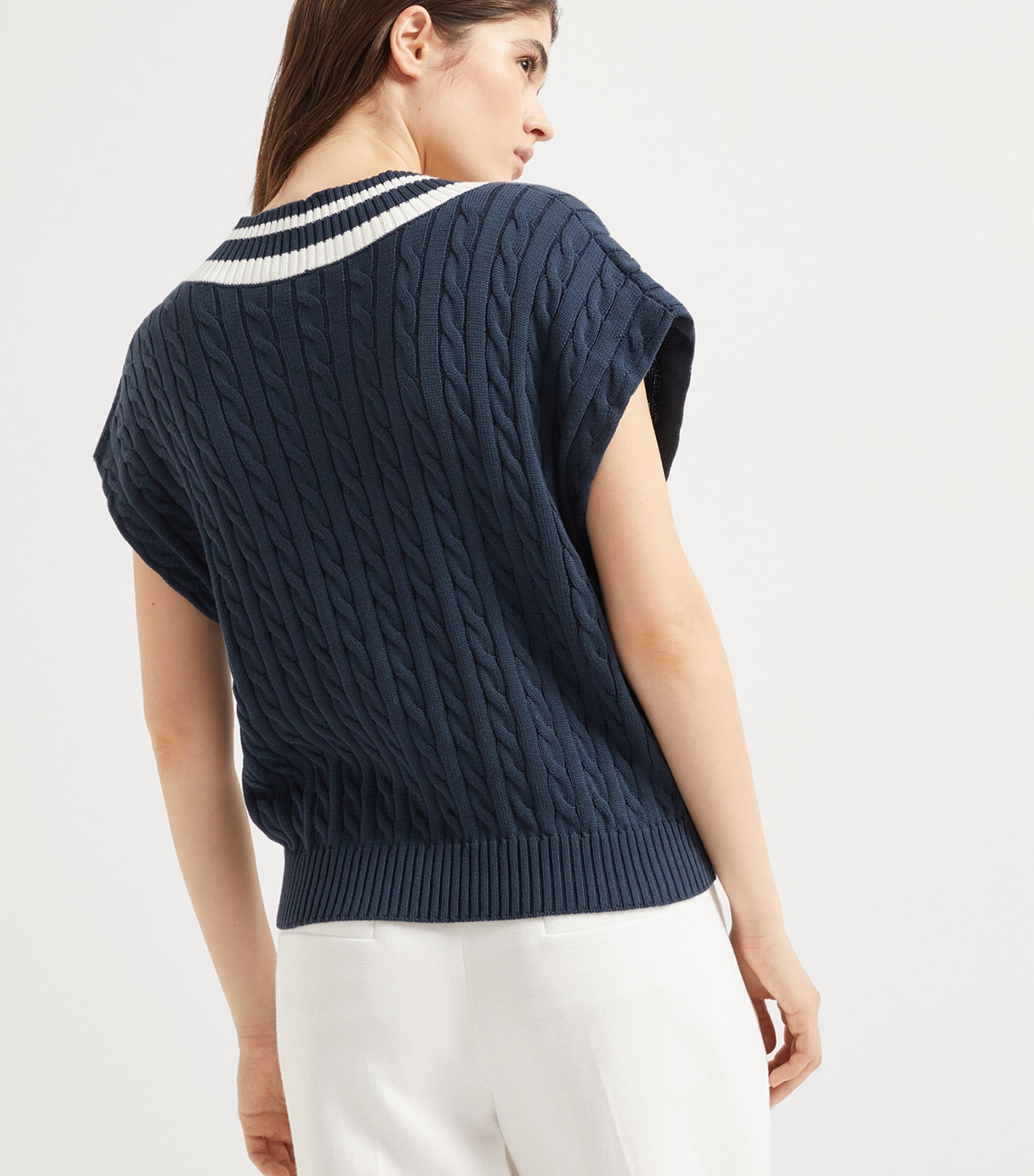 Brunello Cucinelli Womens Cotton Cable-Knit Sweater Vest Image 5