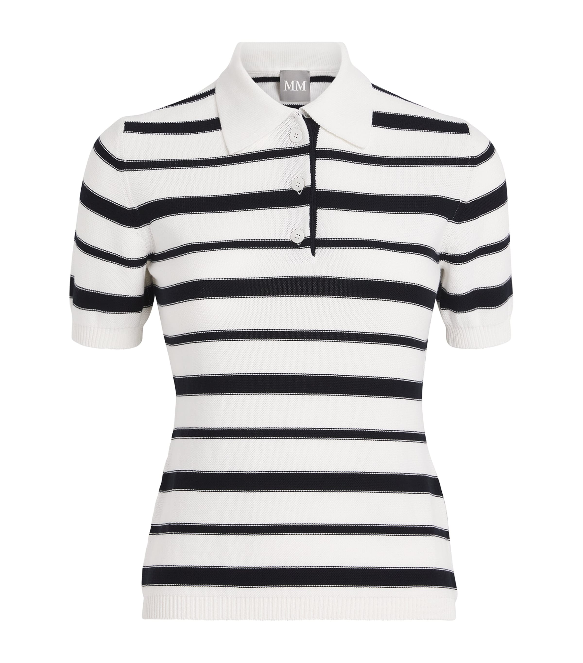 MM Womens Cotton Stripe Polo Shirt Optical White Image 1