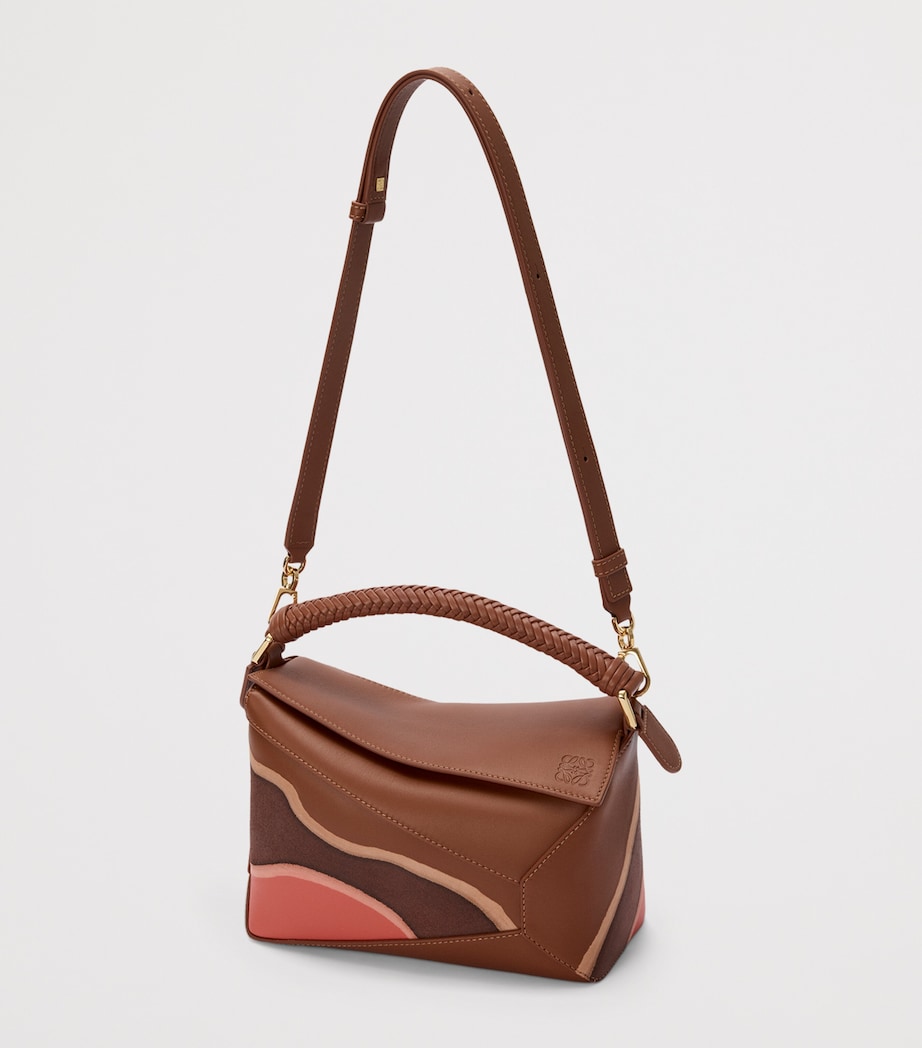 Small Leather Puzzle Edge Landscape Top-Handle Bag PECAN PARROT PINK Image 5