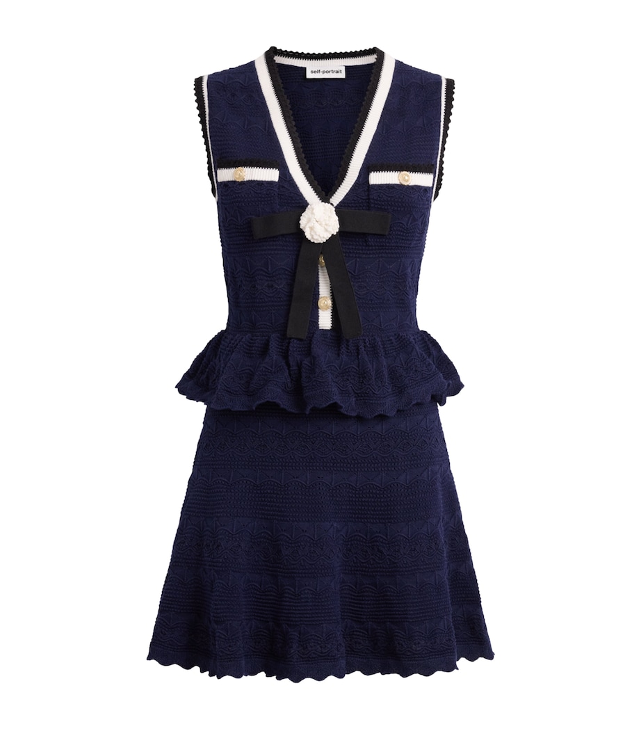 Self-Portrait Womens Knitted Pointelle Mini Dress Navy Image 1