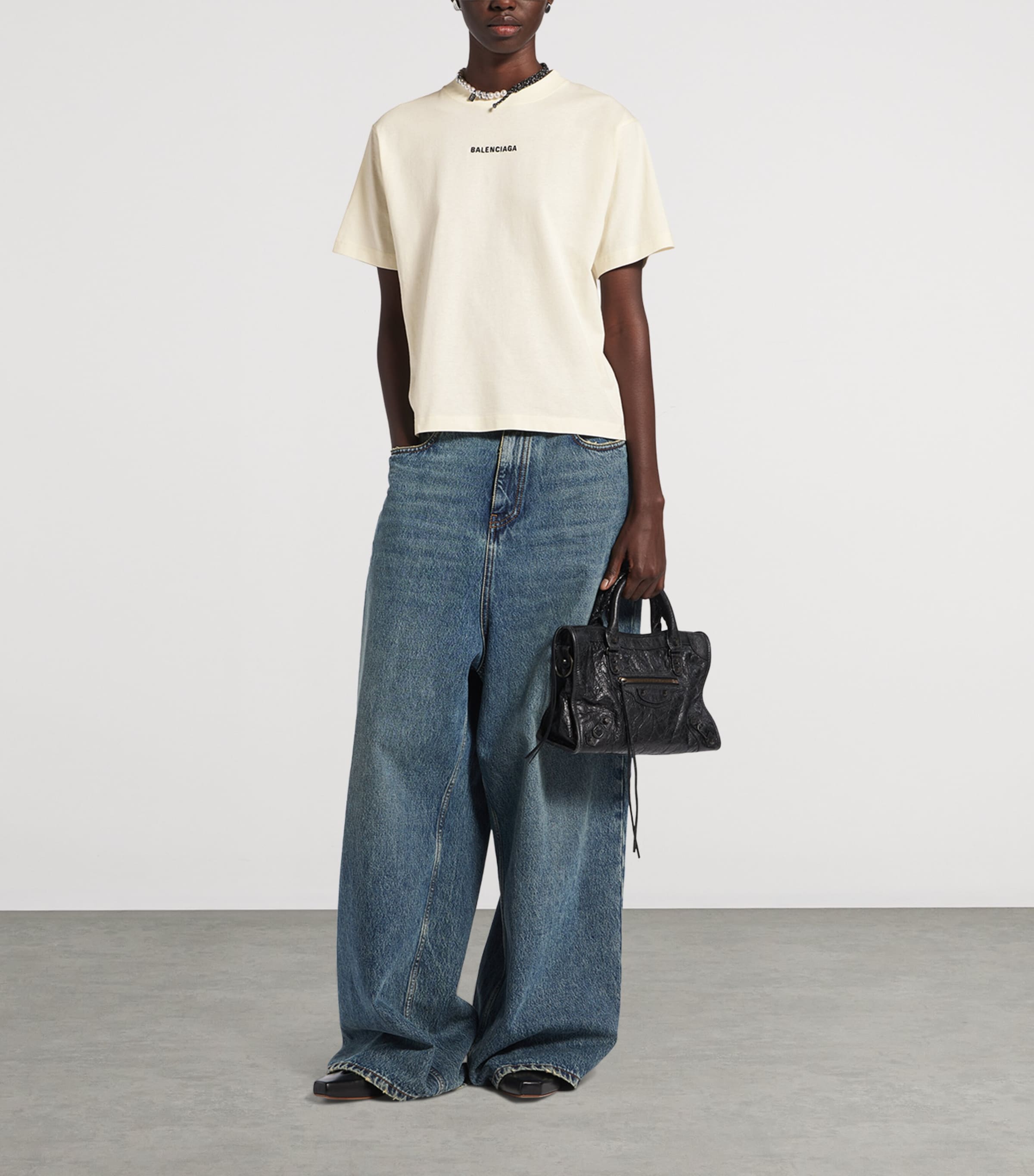 Balenciaga Womens Cotton Logo Cropped T-Shirt Image 2