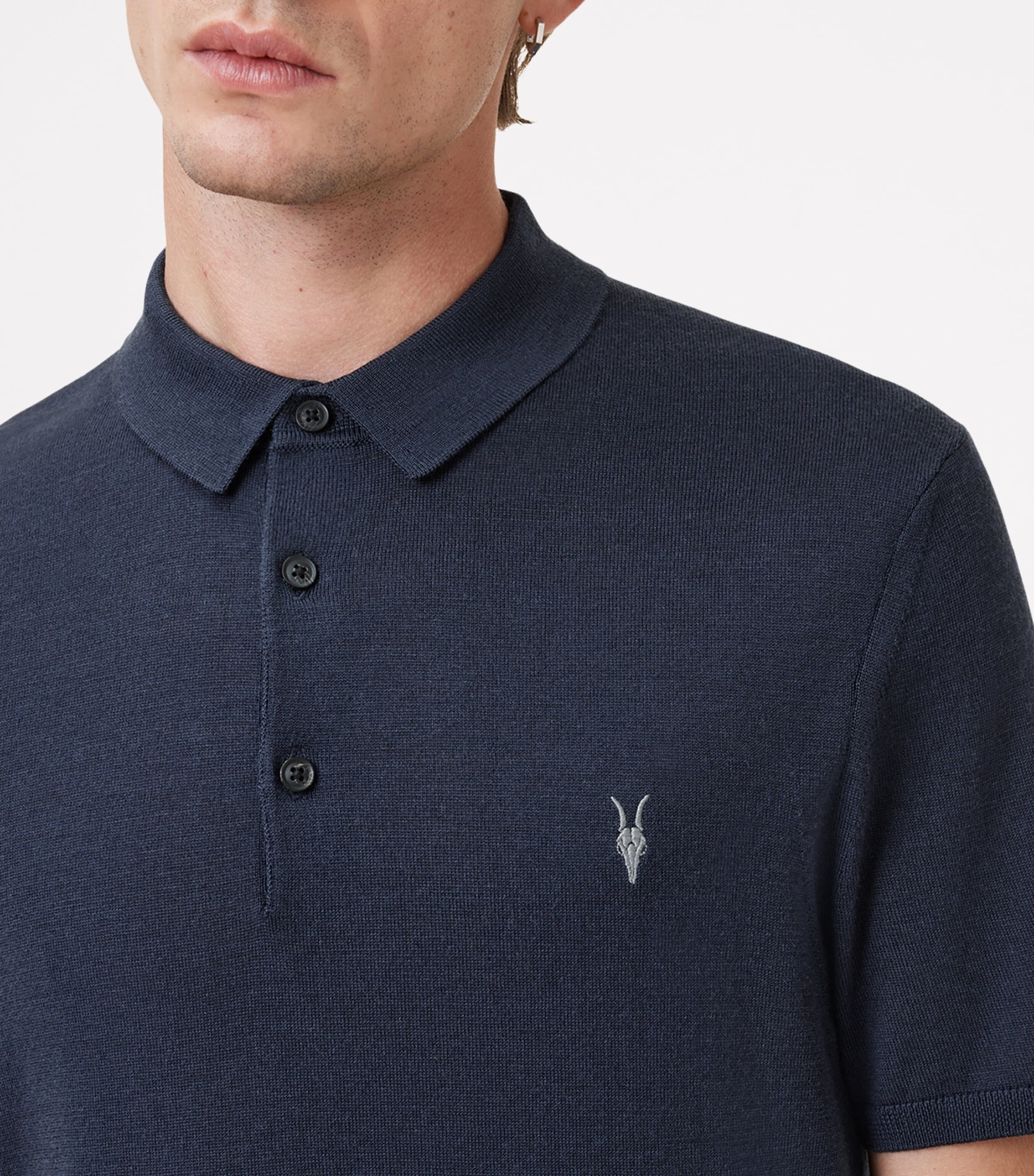 Merino Wool Mode Polo Shirt NAVY BLUE Image 6