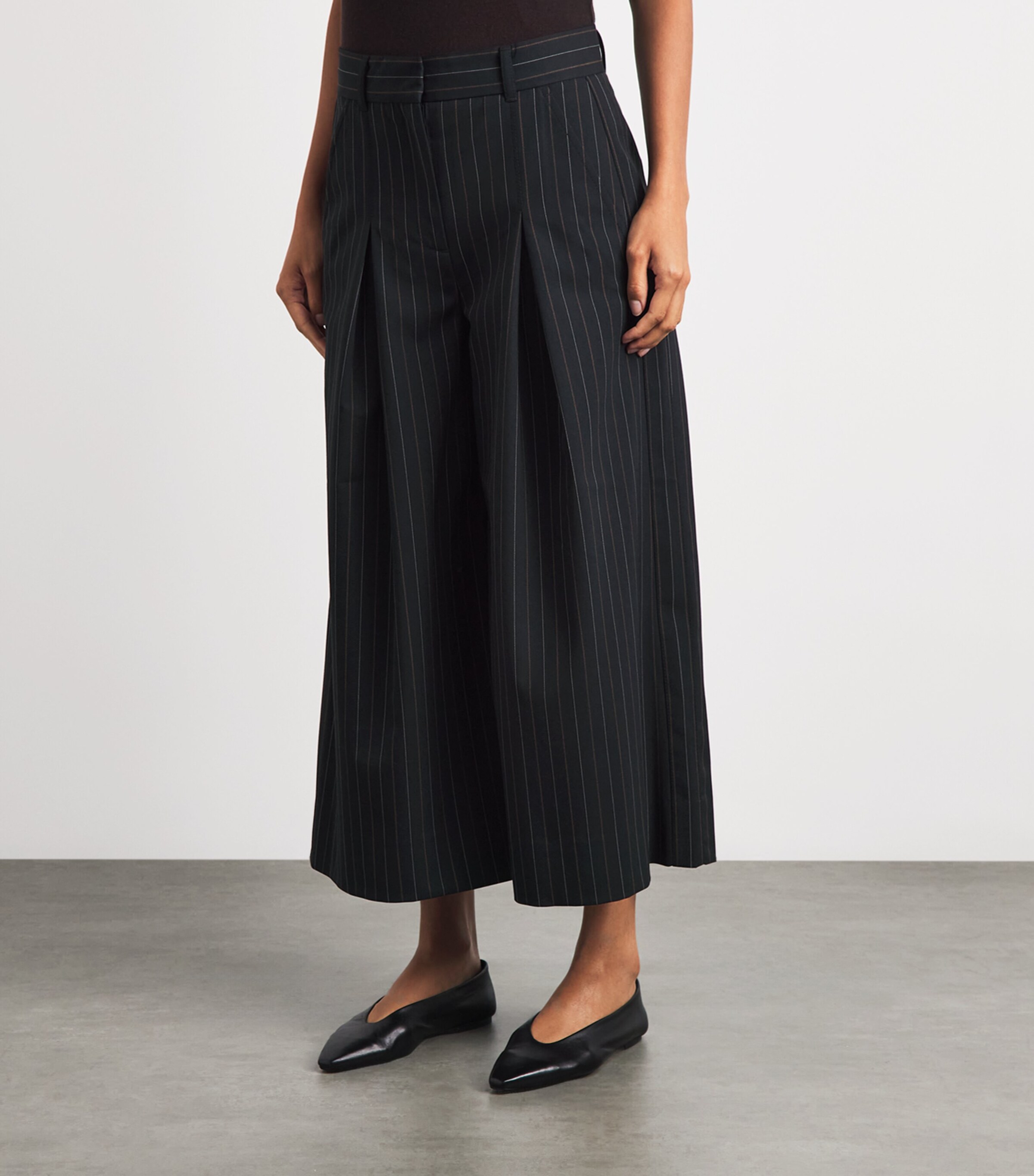 ME+EM Womens Pinstripe Cropped Wide-Leg Trousers Black Image 4