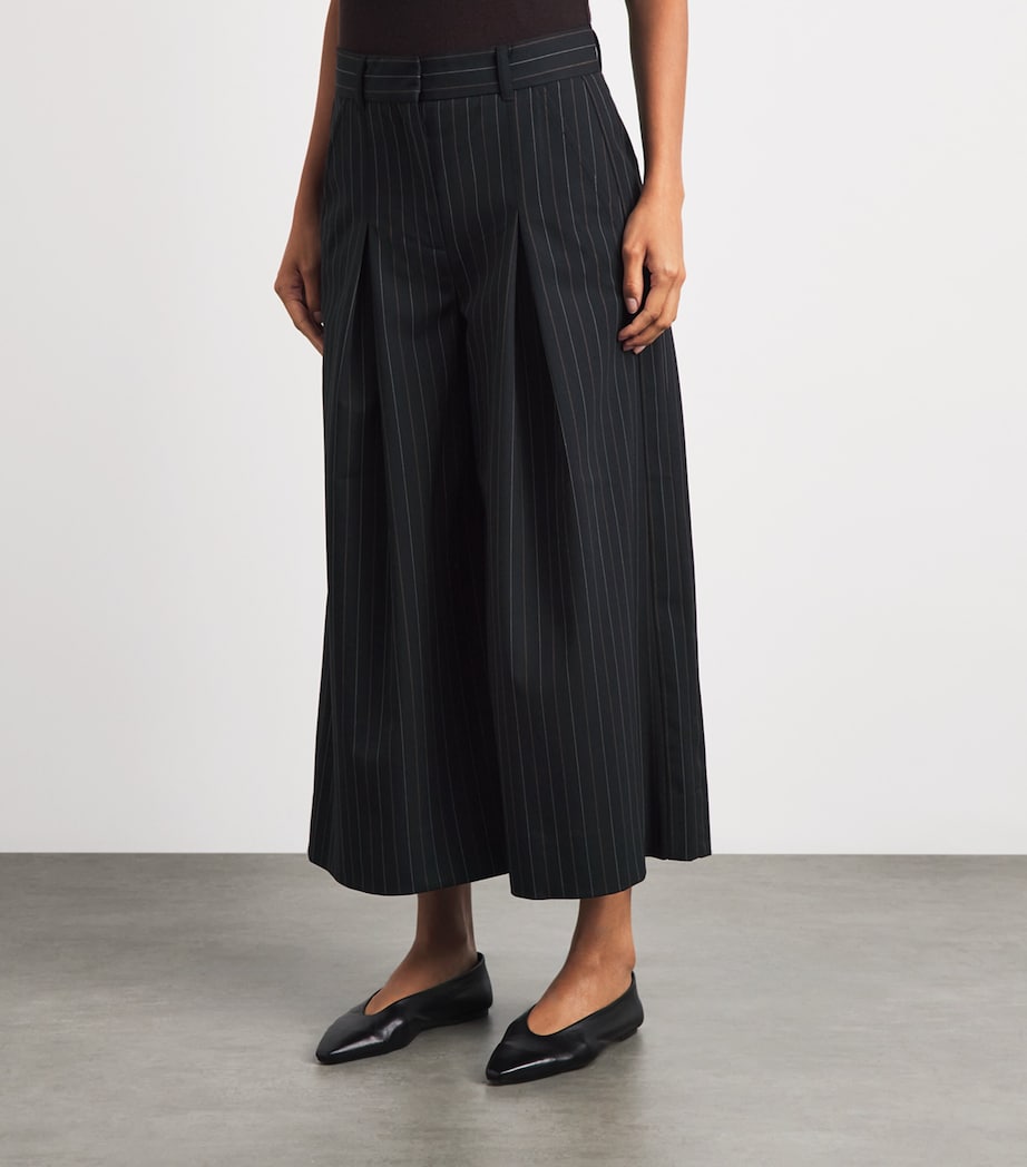ME+EM Womens Pinstripe Cropped Wide-Leg Trousers Black Image 4