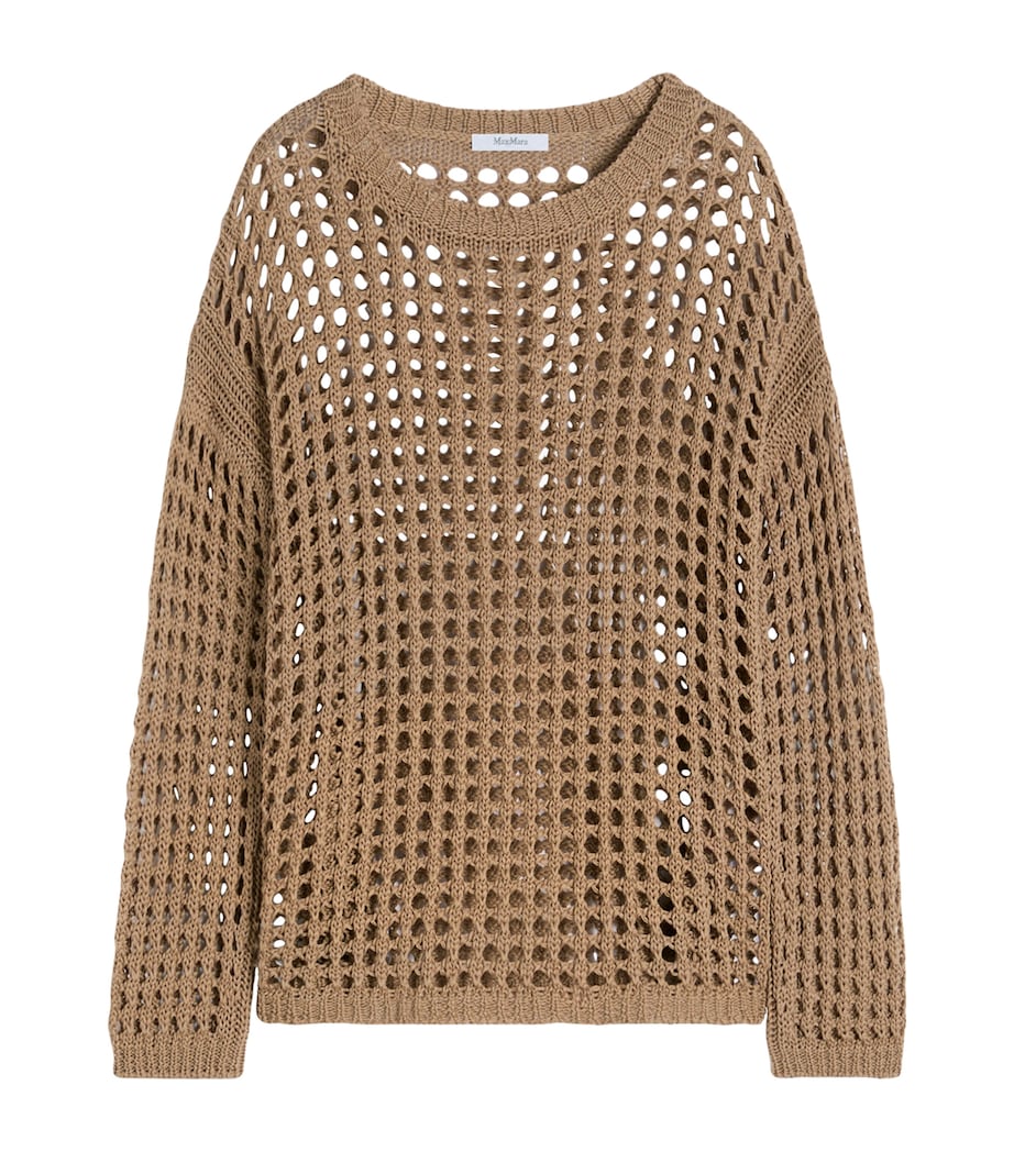 Max Mara Womens Cotton Open-Knit Sweater Desert Image 1