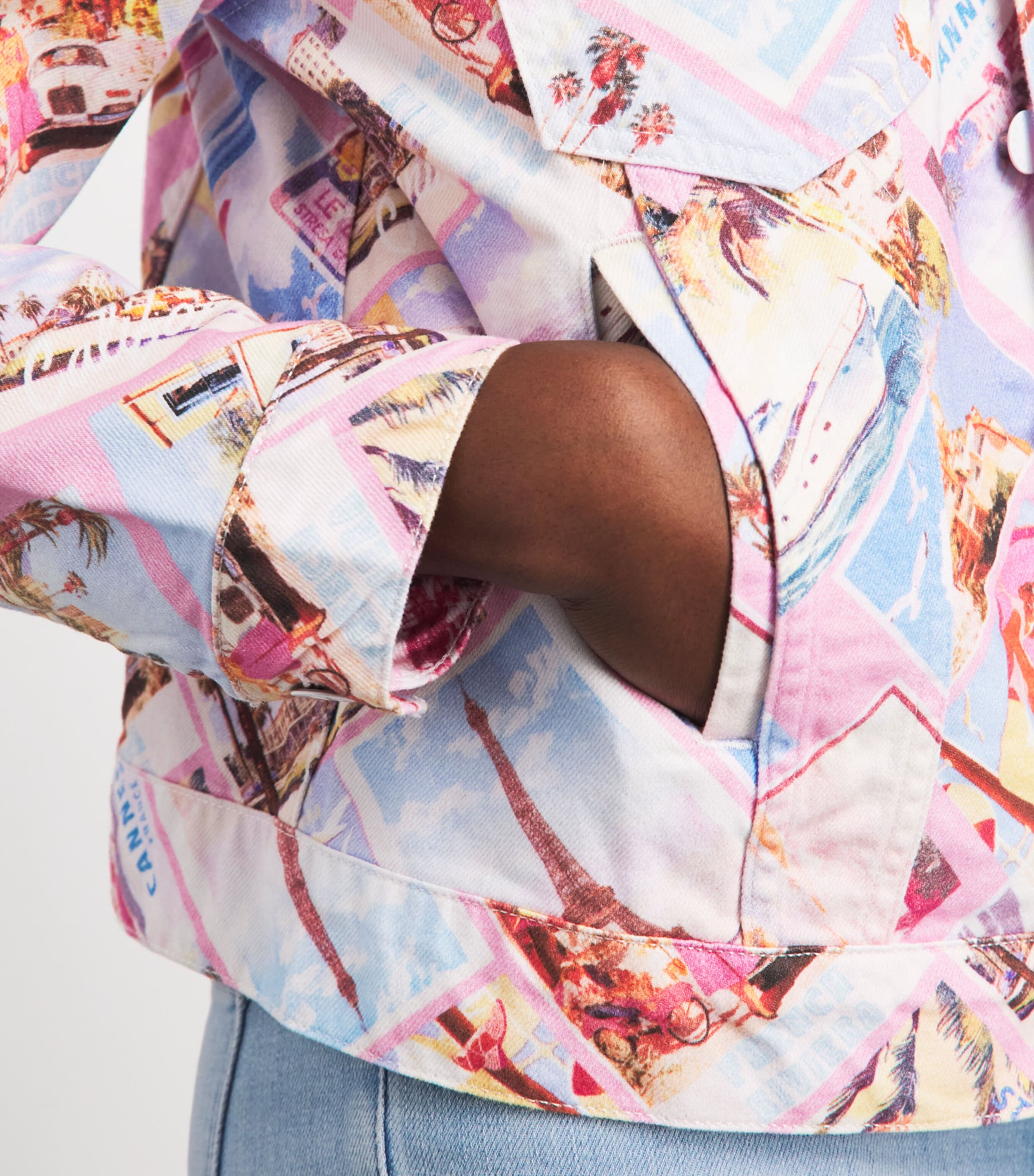 L'Agence Womens Printed Joey Denim Jacket Lp Lt Postcard Print Image 3