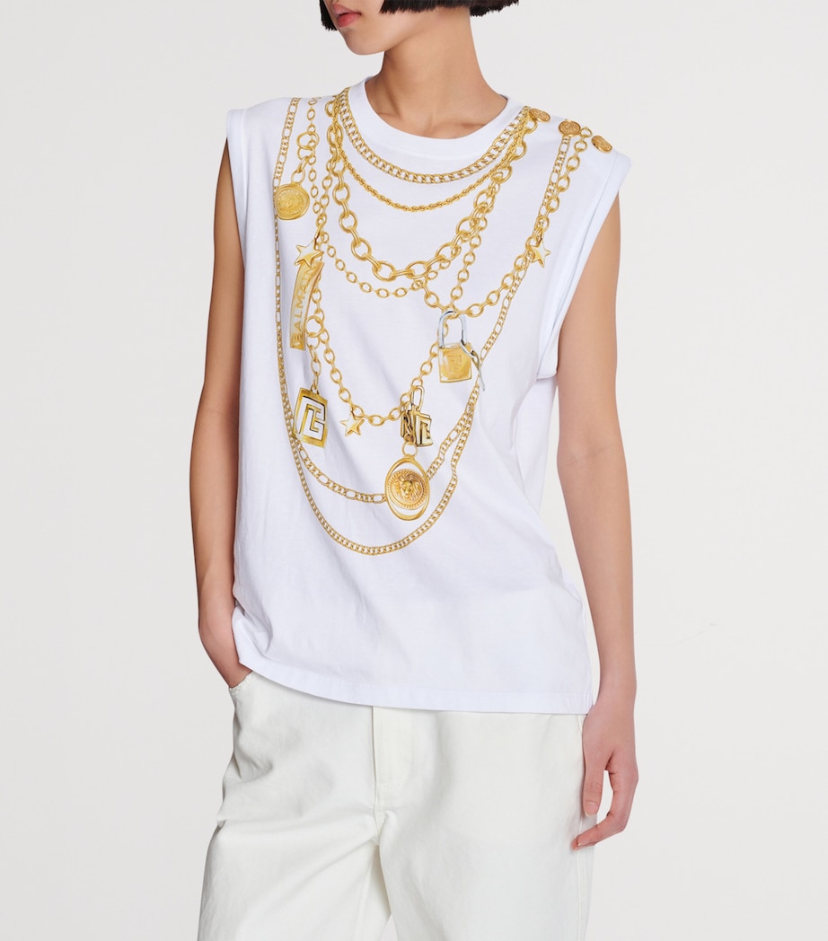 Cotton Jewellery Print Tank Top GAD BLANC/OR Image 5