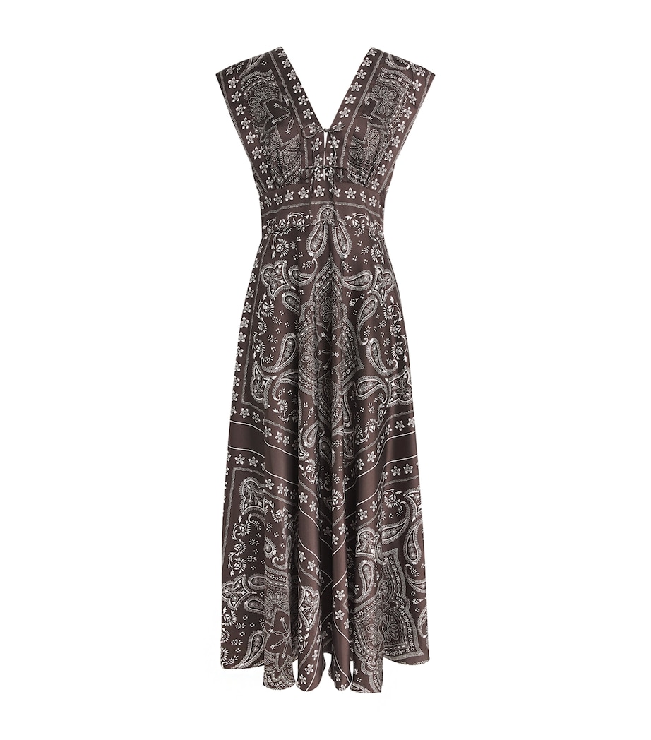 Sandro Paris Womens Satin Bandana Sleeveless Maxi Dress Taupe / White Image 1