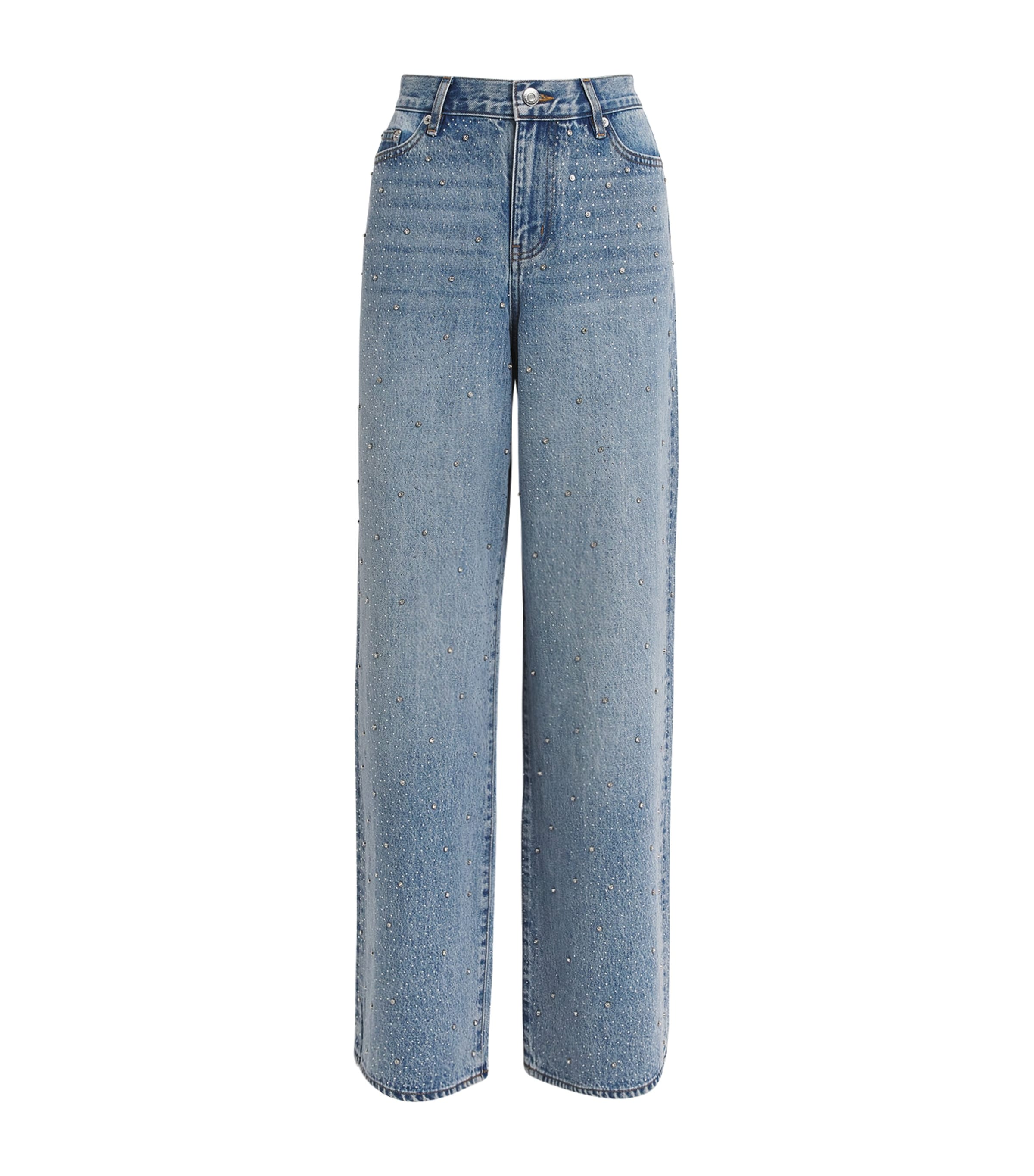 Rhinestone Wide-Leg Jeans BLUE Image 1