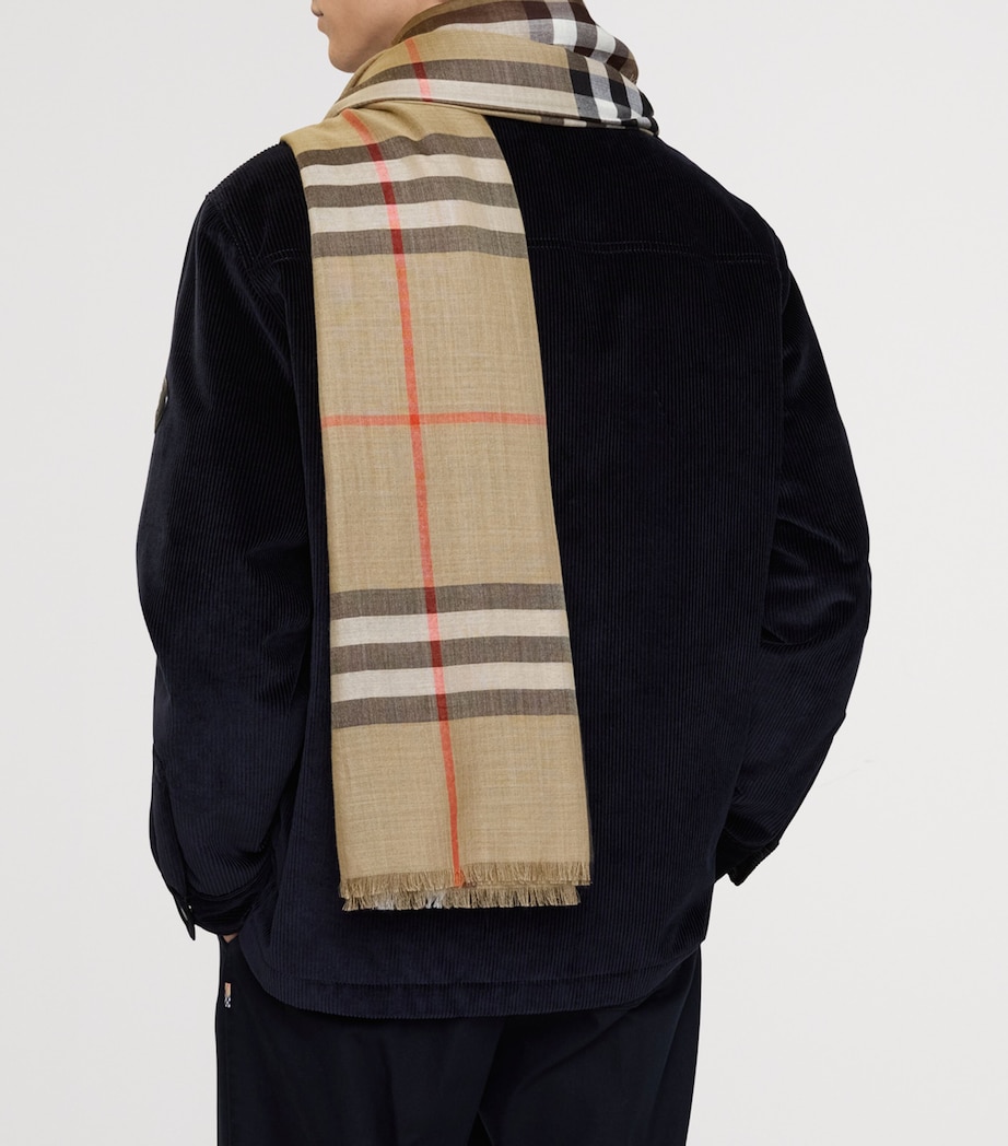 Wool-Silk Reversible Check Scarf SAND/VOLE BROWN Image 7