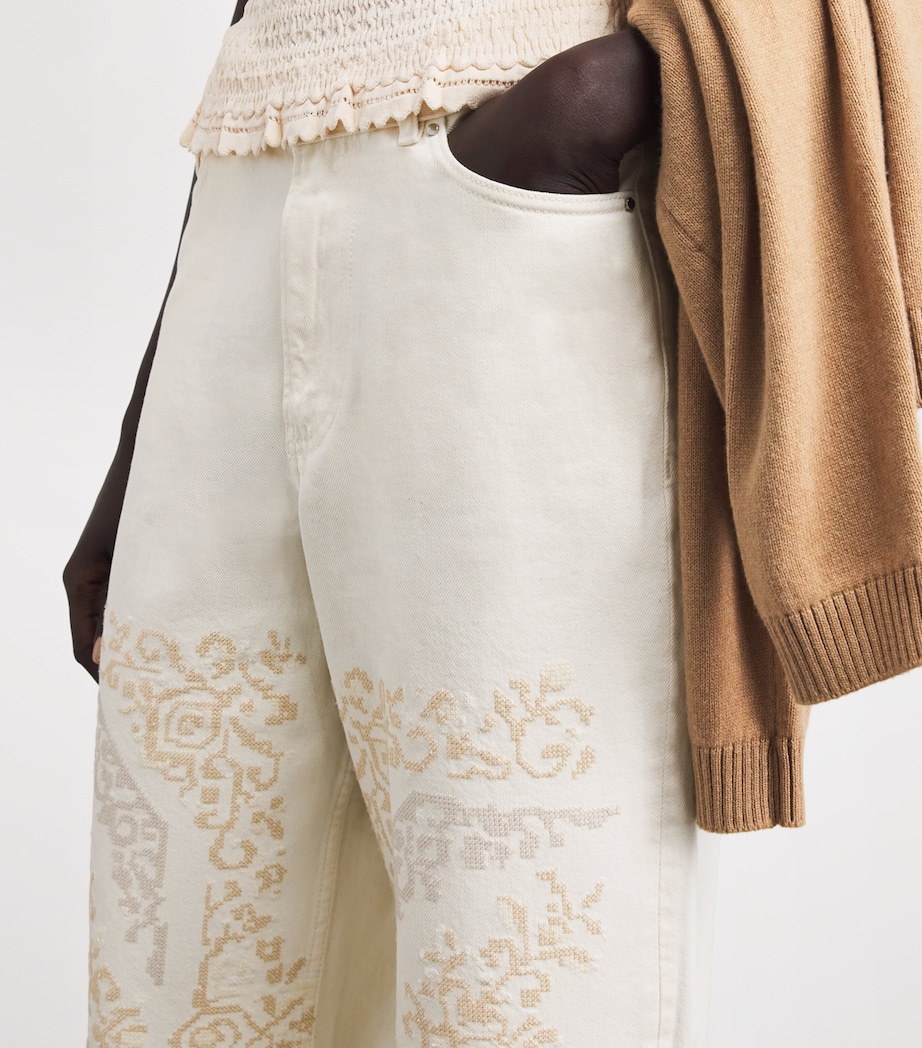 Claudie Pierlot Womens Embroidered Wide-Leg Jeans Off White Denim Image 3