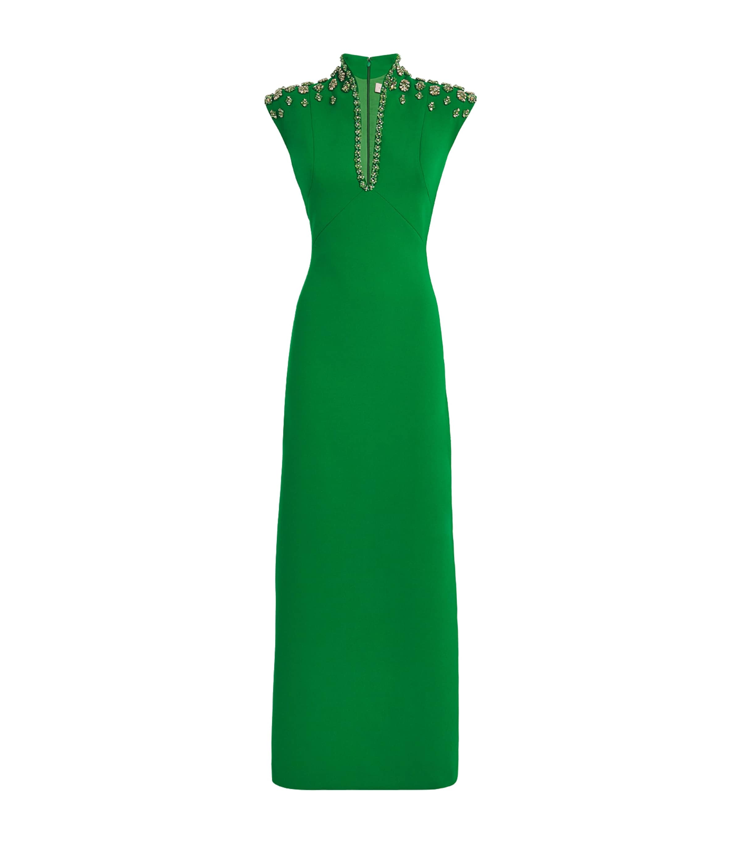 SABINA BILENKO Green Crepe Embellished Heather Midi Dress | Harrods US