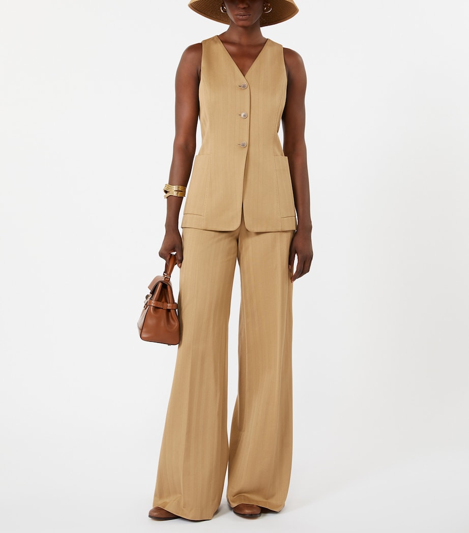 Max Mara Womens Cotton Stripe Waistcoat Desert Image 2