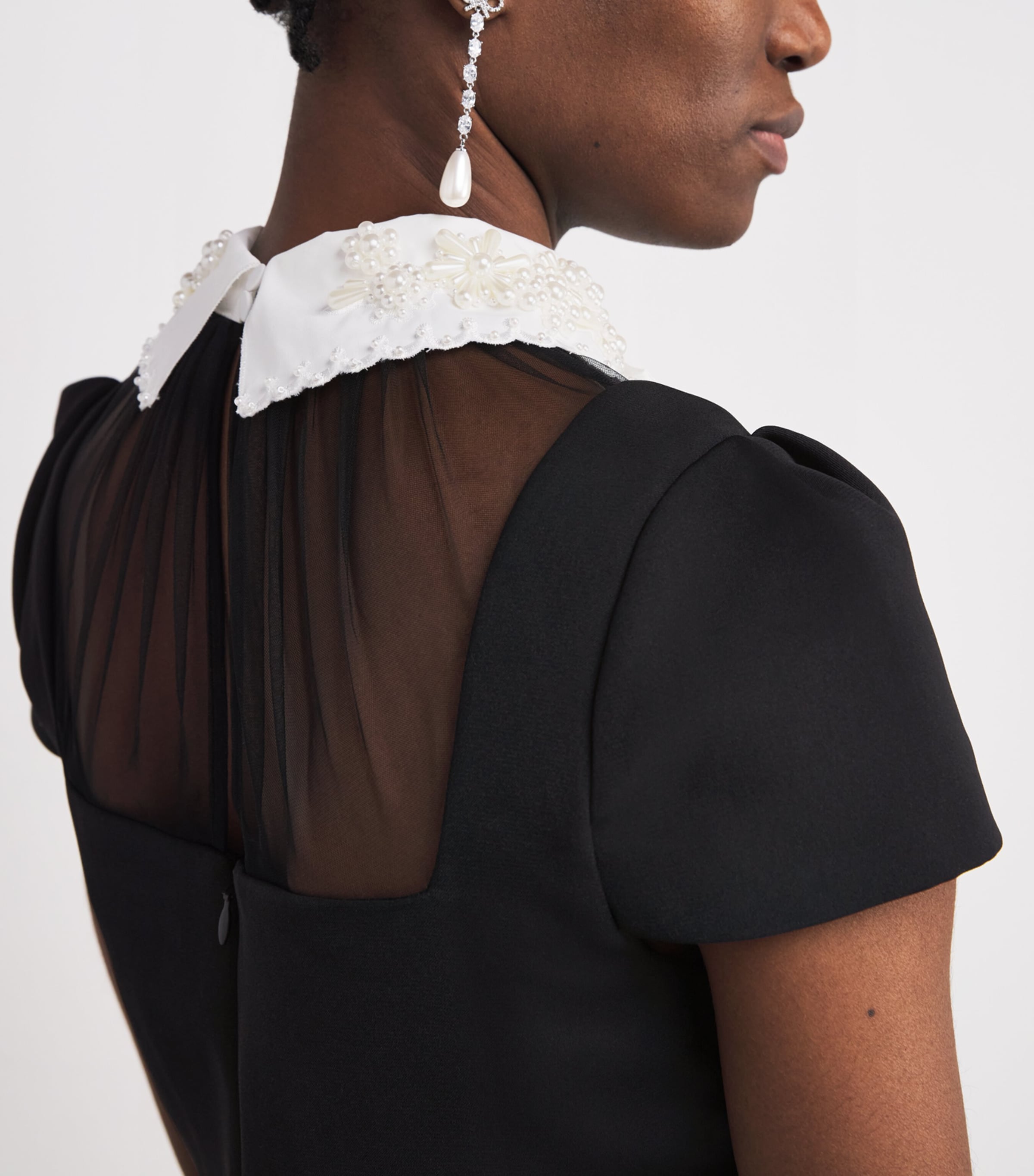 Crepe Bow-Collar Mini Dress BLACK Image 6