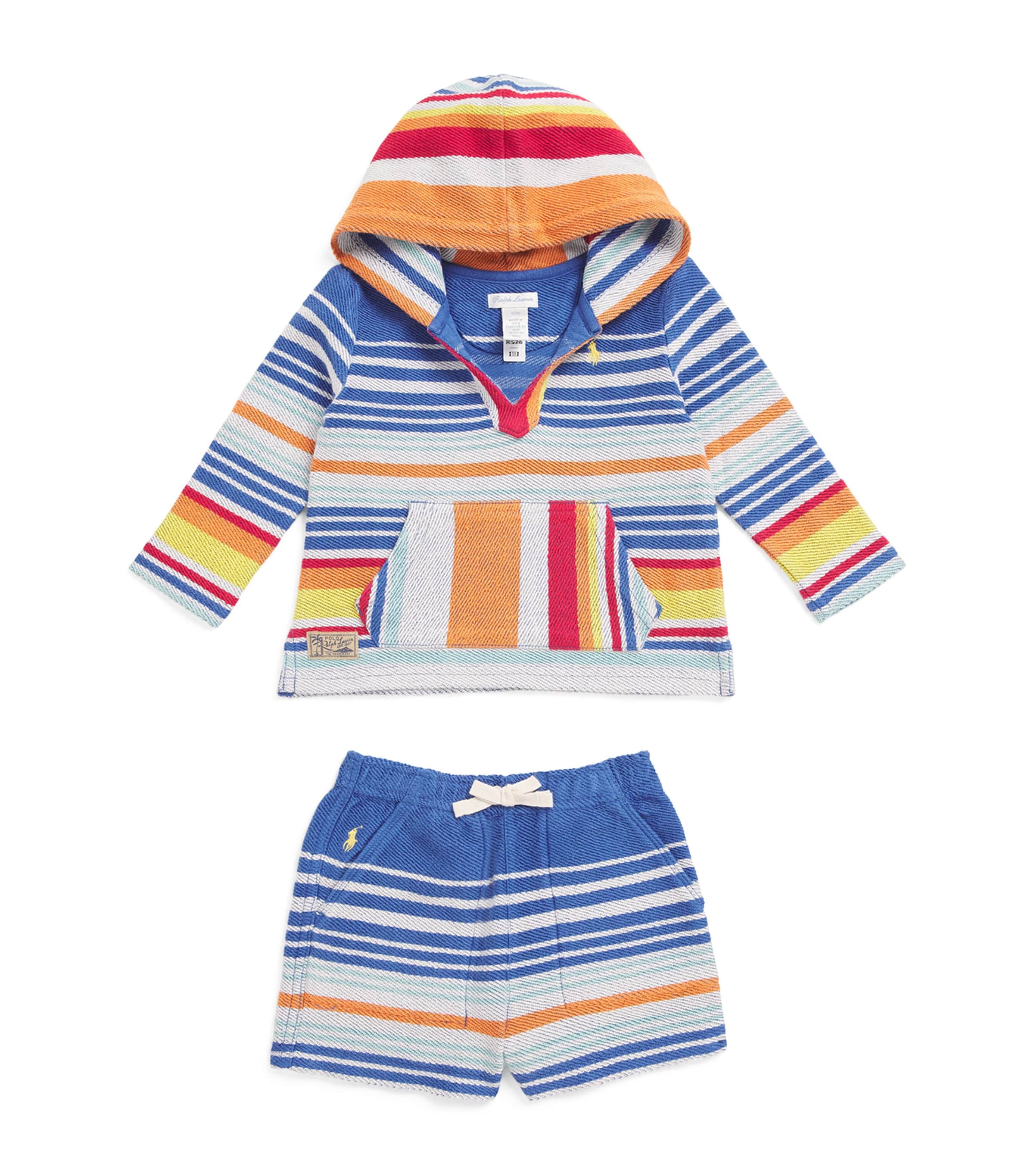 Ralph Lauren Kids Cotton Stripe Hoodie and Shorts Set (3-24 Months) Image 1