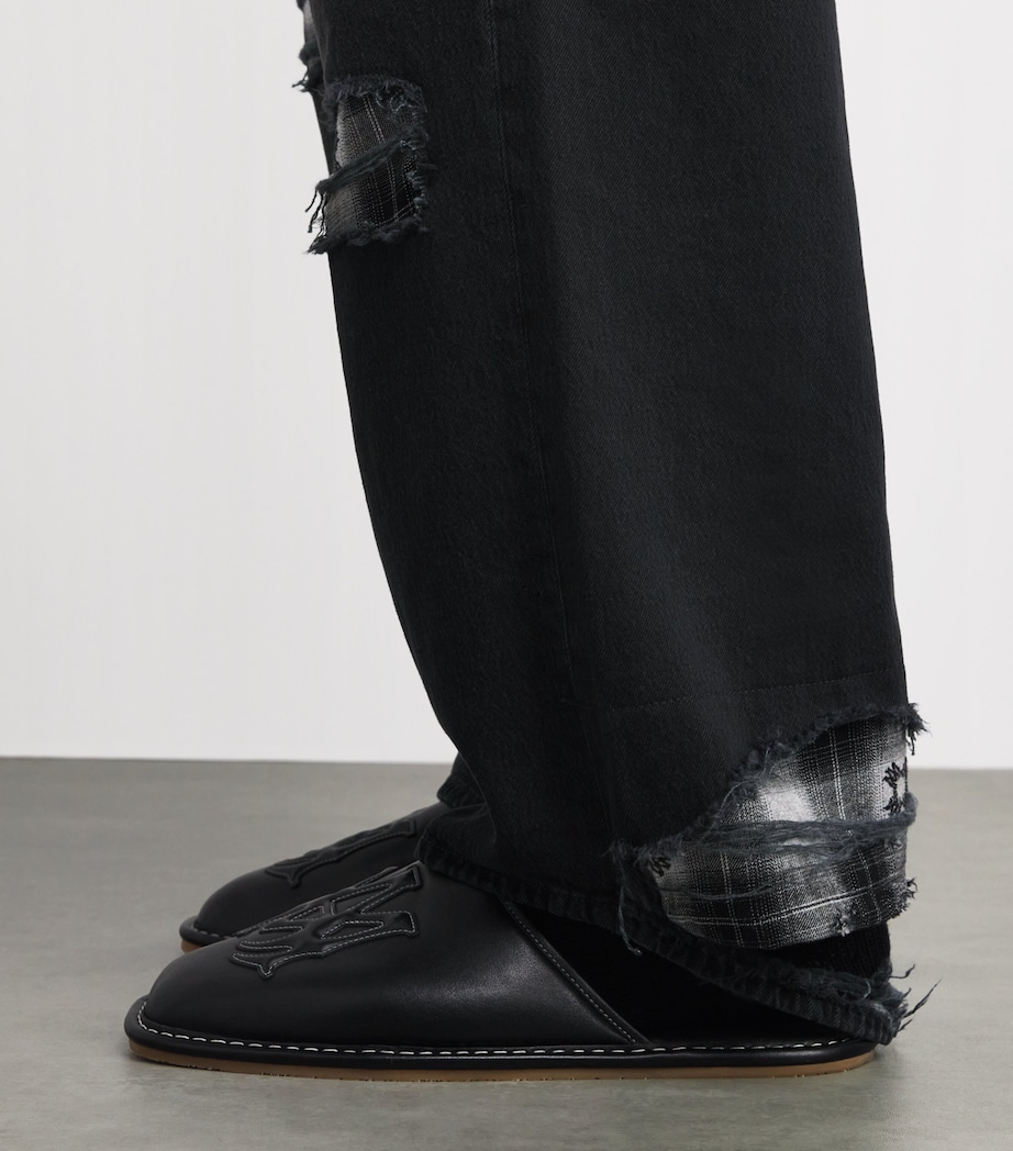 AMIRI Mens Flannel Repair Wide-Leg Jeans Steel Black Image 5