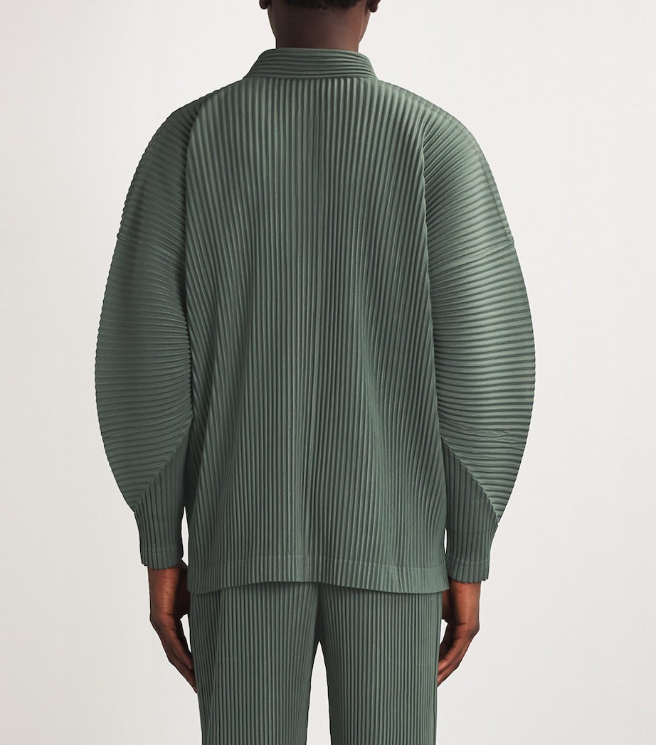Homme Plissé Issey Miyake Mens Pleated Long-Sleeve Polo Shirt Moss Green Image 4