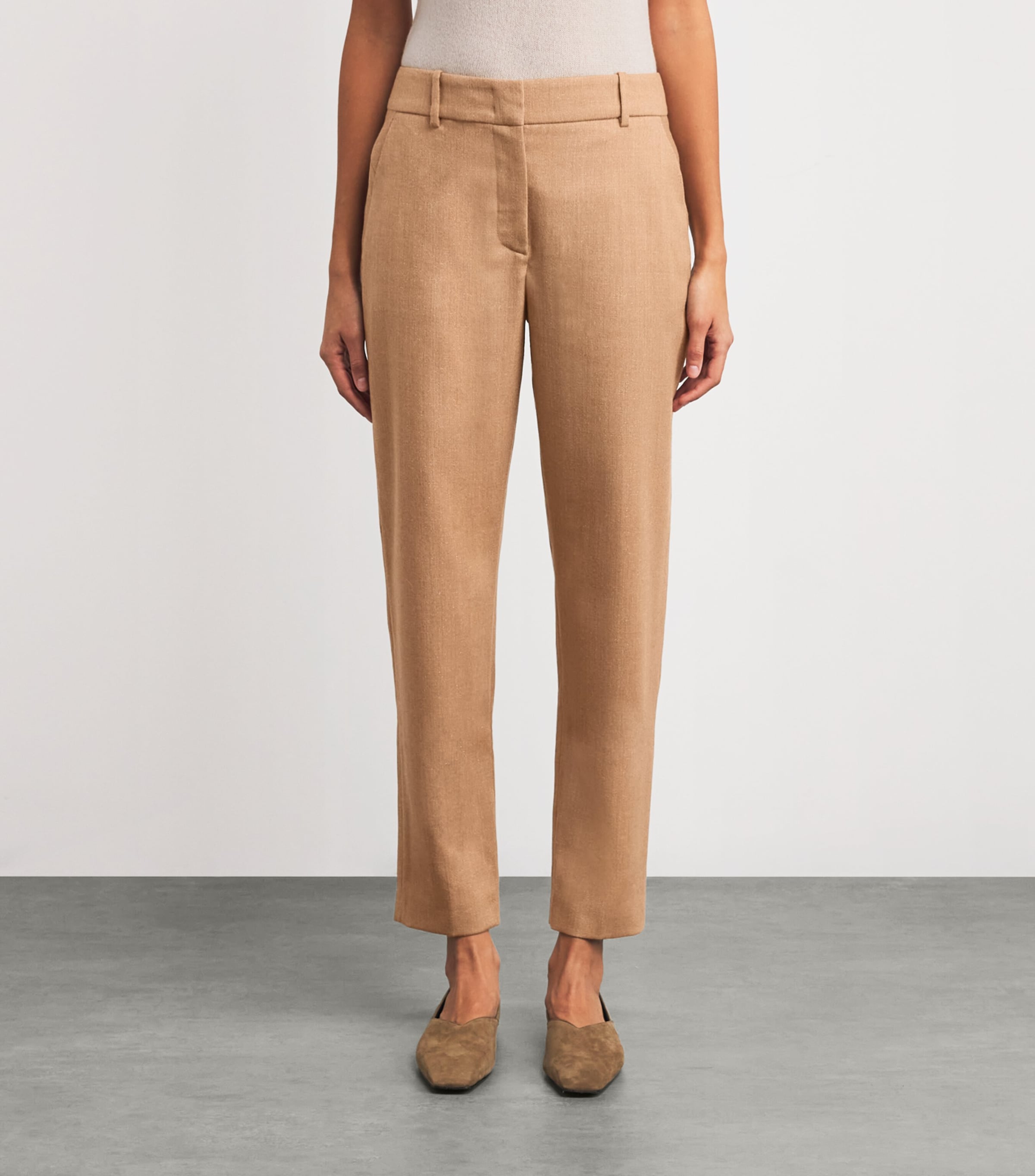Eleventy Womens Wool-Blend Metallic Straight Trousers Sabbia Image 3