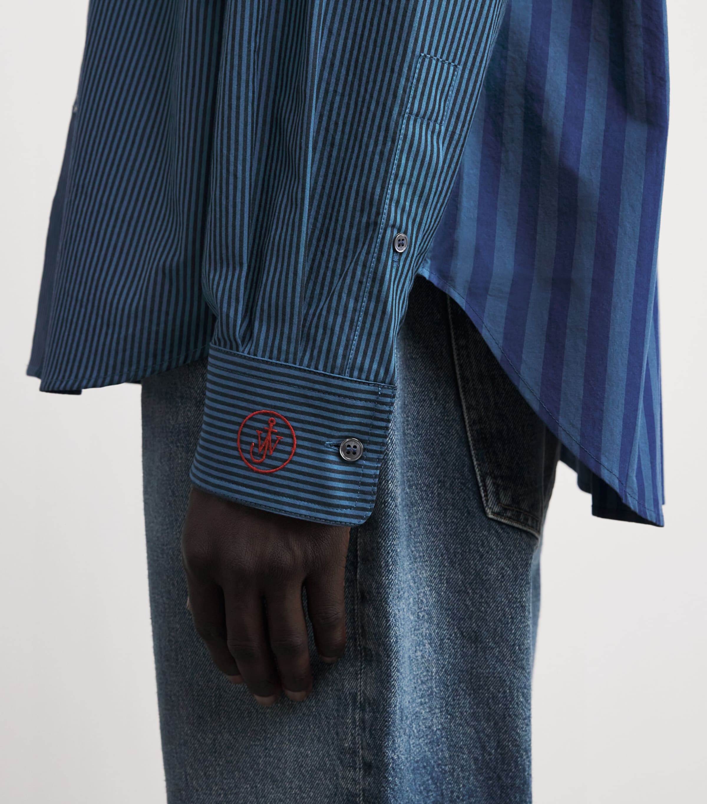 Cotton Patchwork Stripe Shirt NAVY Image 6