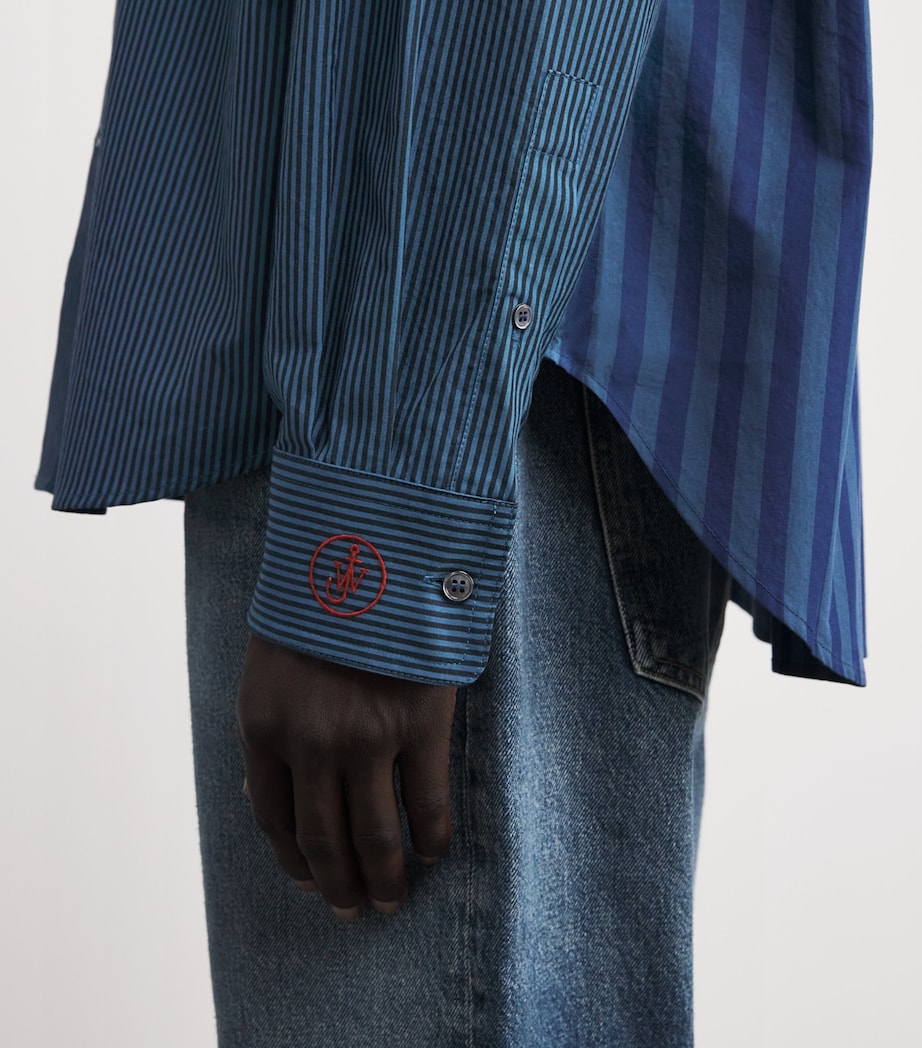 Cotton Patchwork Stripe Shirt NAVY Image 6