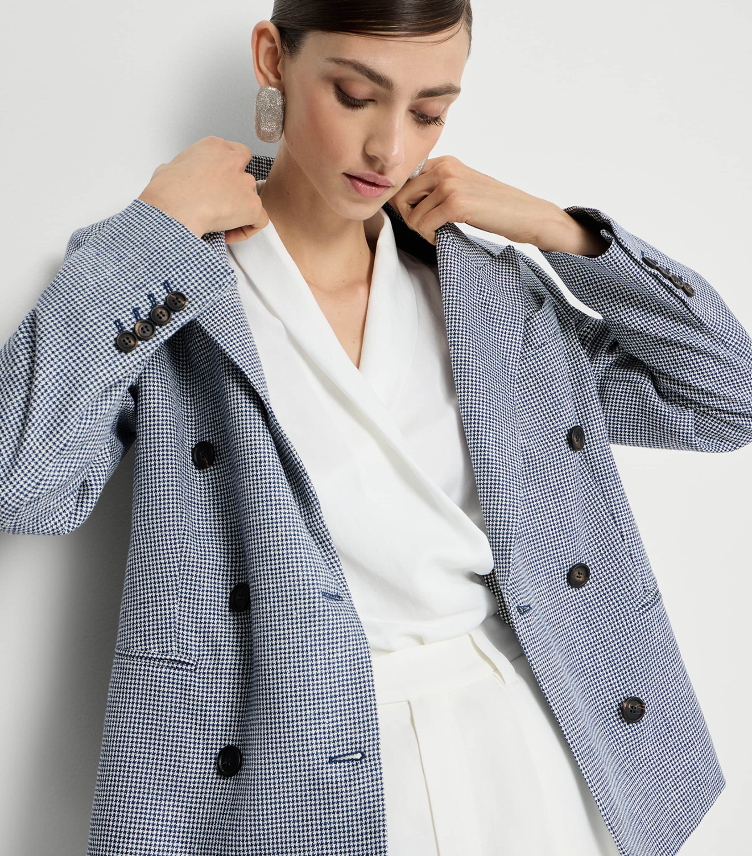 Brunello Cucinelli Womens Houndstooth Double-Breasted Blazer Image 4