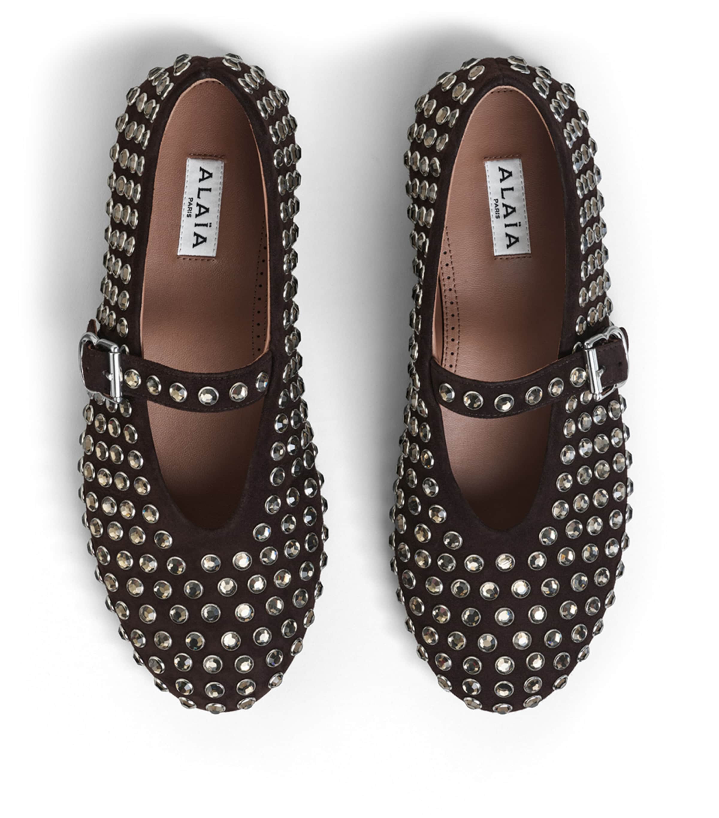 Suede Embellished Ballet Flats BRUN FONCE Image 2