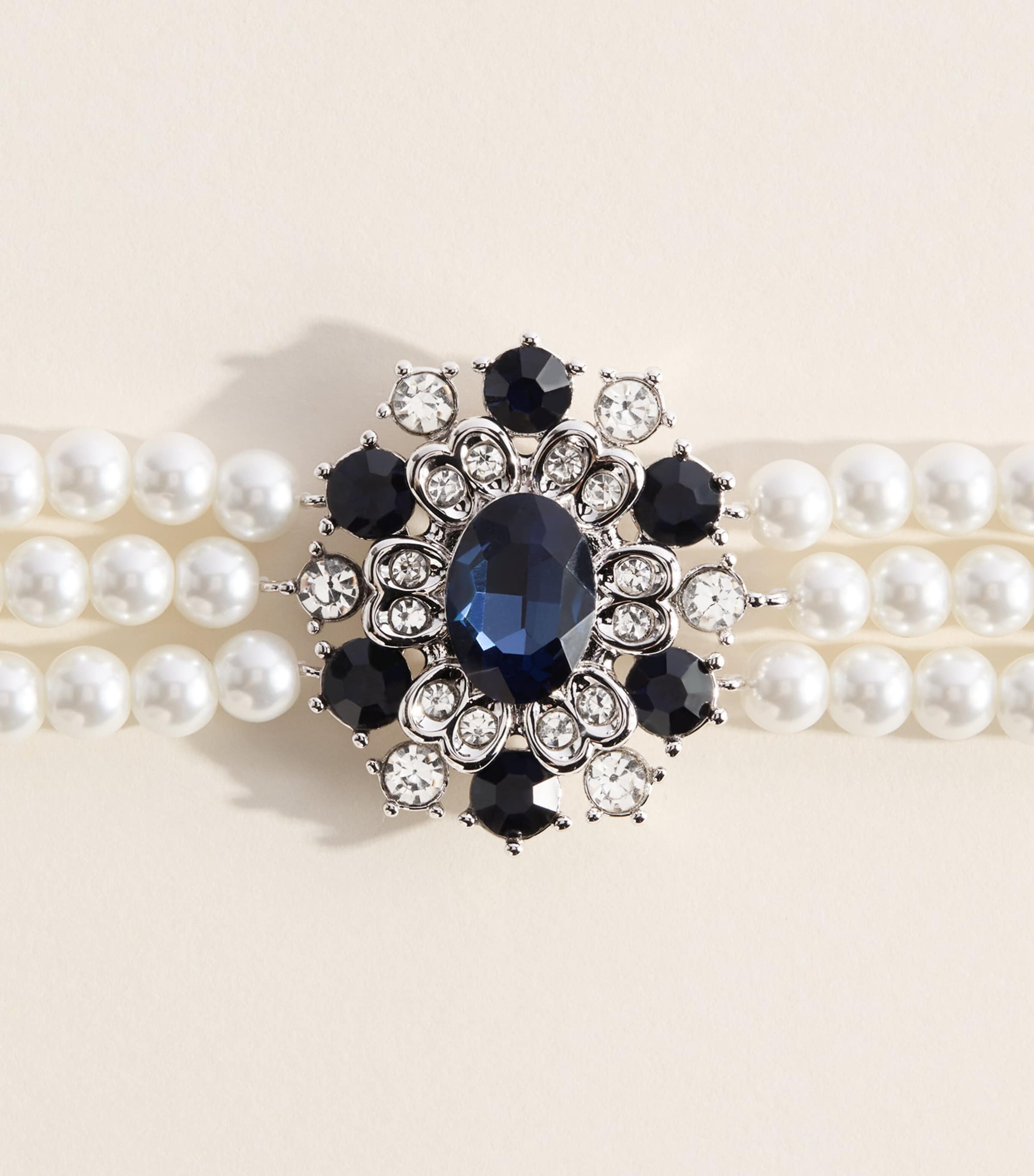 Self-Portrait Faux Pearl and Crystal-Embellished Choker Necklace Blue Image 3