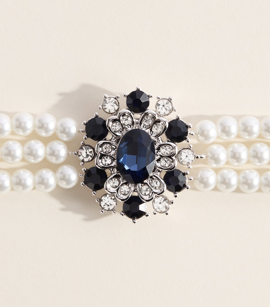 Self-Portrait Faux Pearl and Crystal-Embellished Choker Necklace Blue Image 3
