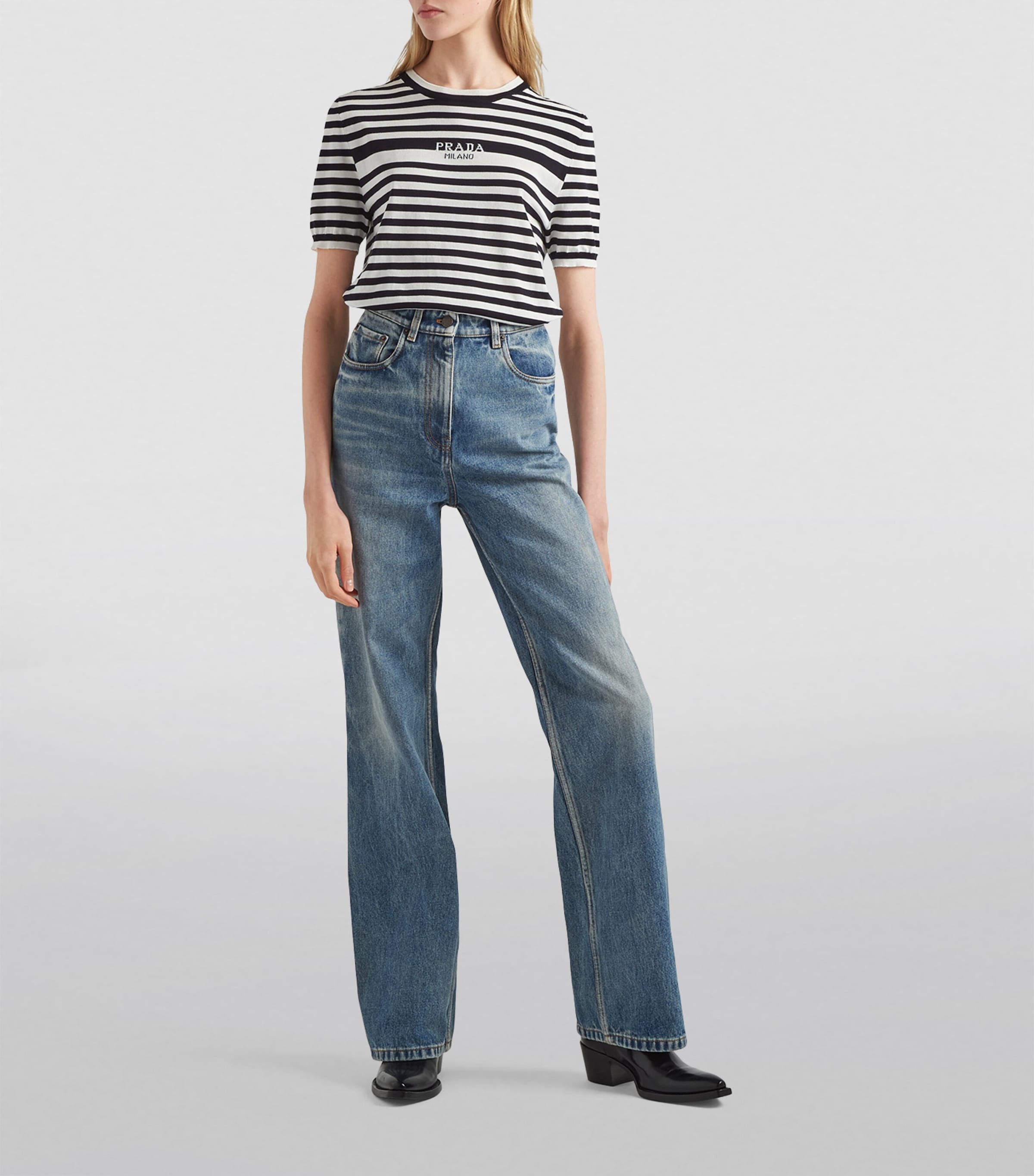 Prada Womens Bleached-Wash High-Rise Boyfriend Jeans Image 2