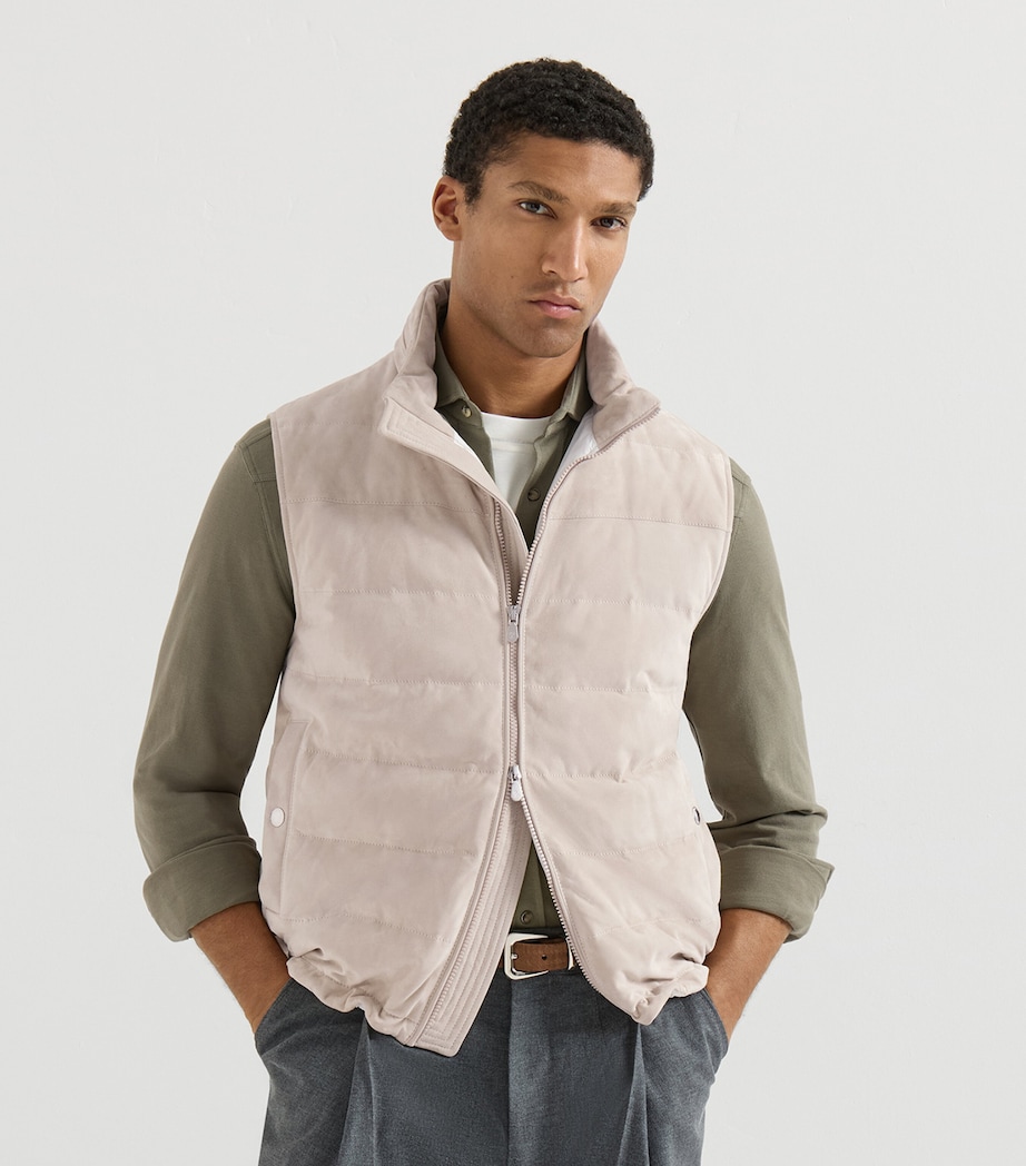 Brunello Cucinelli Mens Suede Quilted Down Gilet Image 2