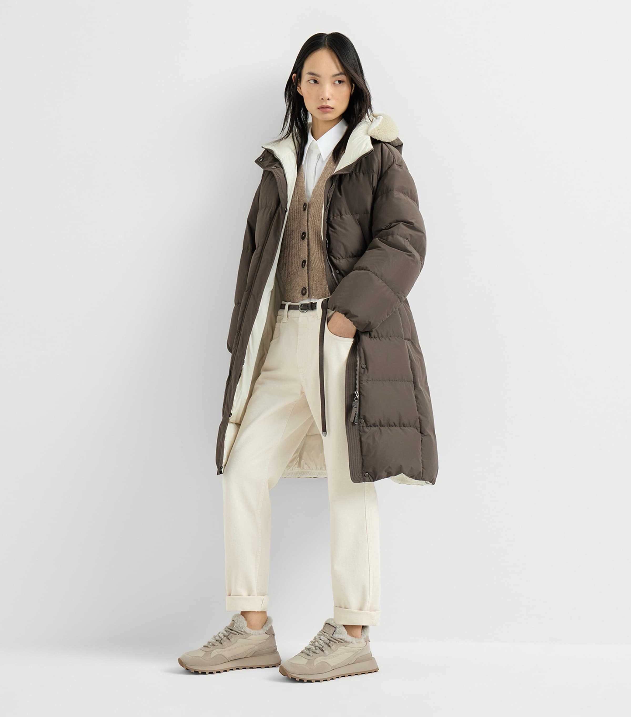 Brunello Cucinelli Womens Down Taffeta Belted Puffer Jacket Marrone Image 5