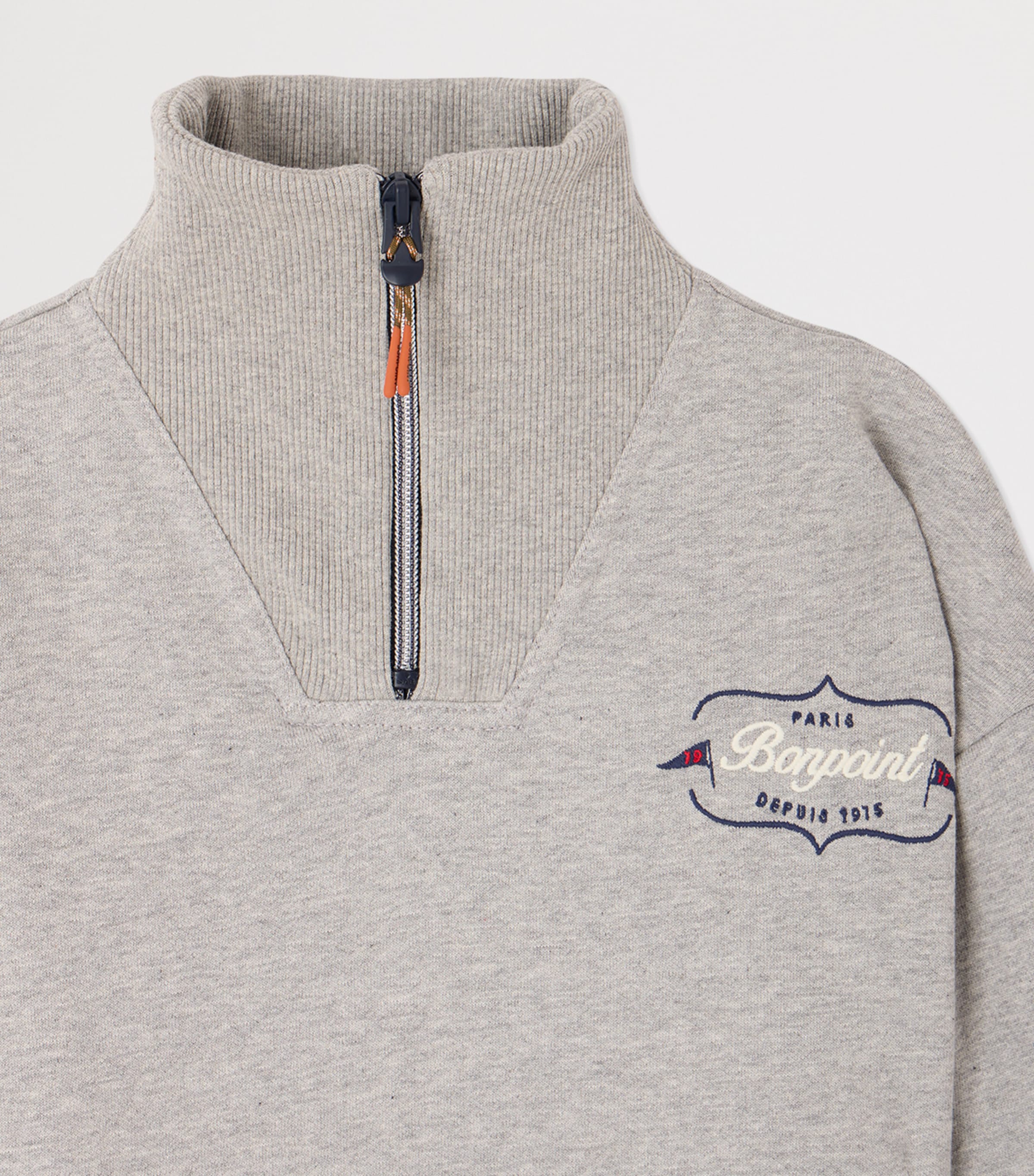 Bonpoint Cotton Quarter-Zip Sweatshirt (4-8 Years) Gris Chine C. Image 3