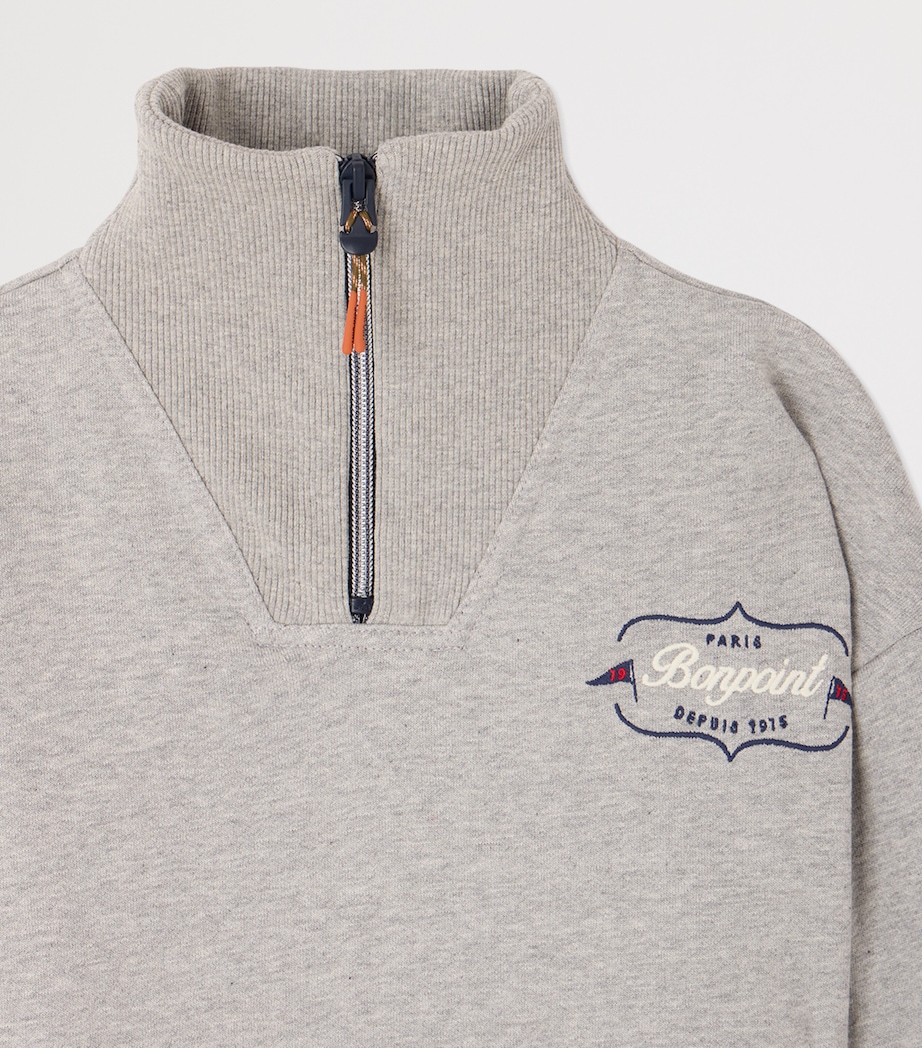 Bonpoint Cotton Quarter-Zip Sweatshirt (4-8 Years) Gris Chine C. Image 3