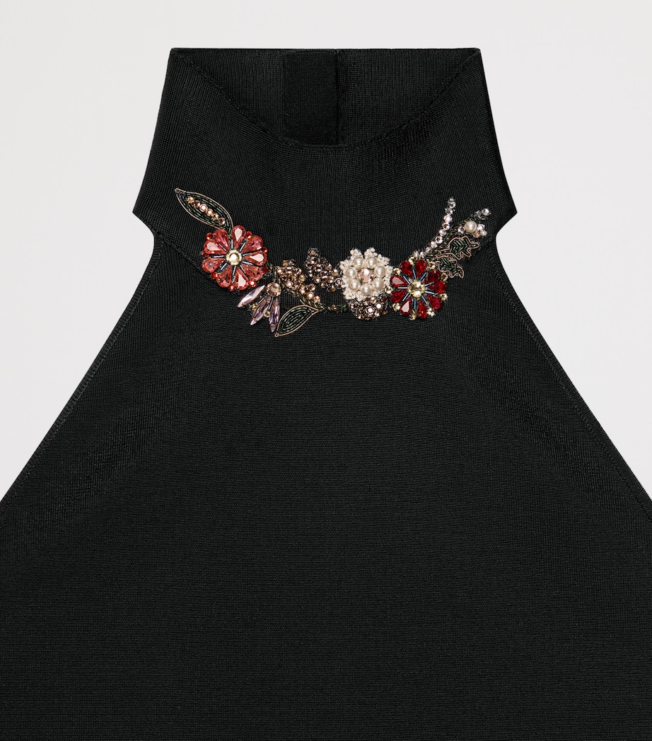 Viscose-Knit Embellished Halter Top BLACK Image 5