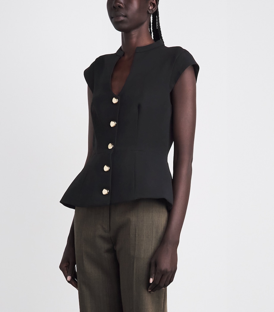 Sandro Paris Womens Button-Up Peplum Top Black Image 4