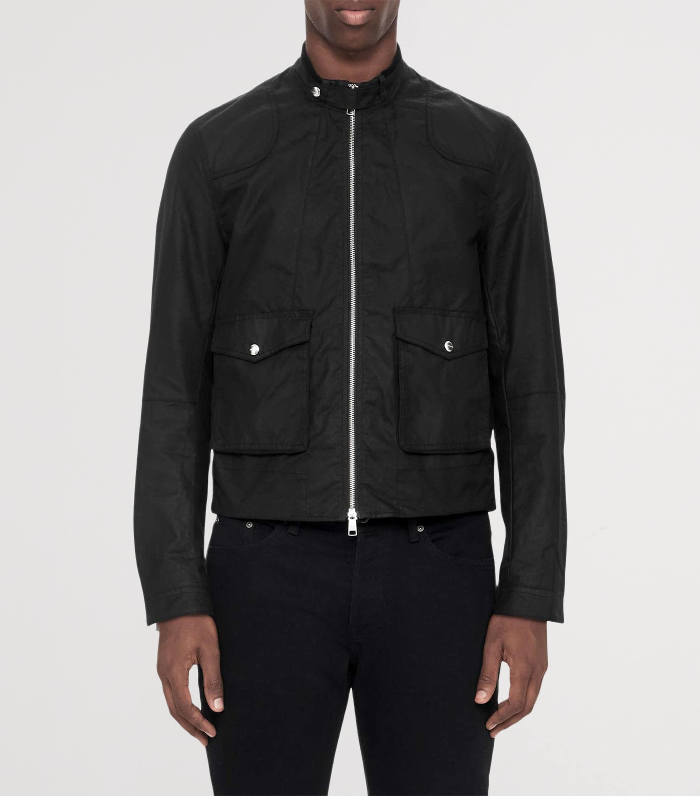 AllSaints Mens Waxed Cotton Kirk Jacket Washed Black Image 3
