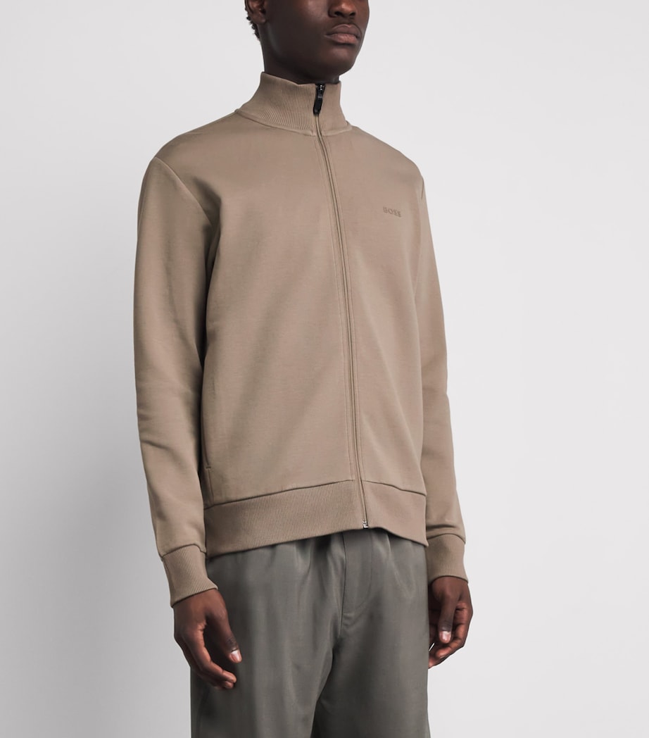 BOSS Mens Stretch-Cotton Zip-Up Sweatshirt Pastel Green Image 4