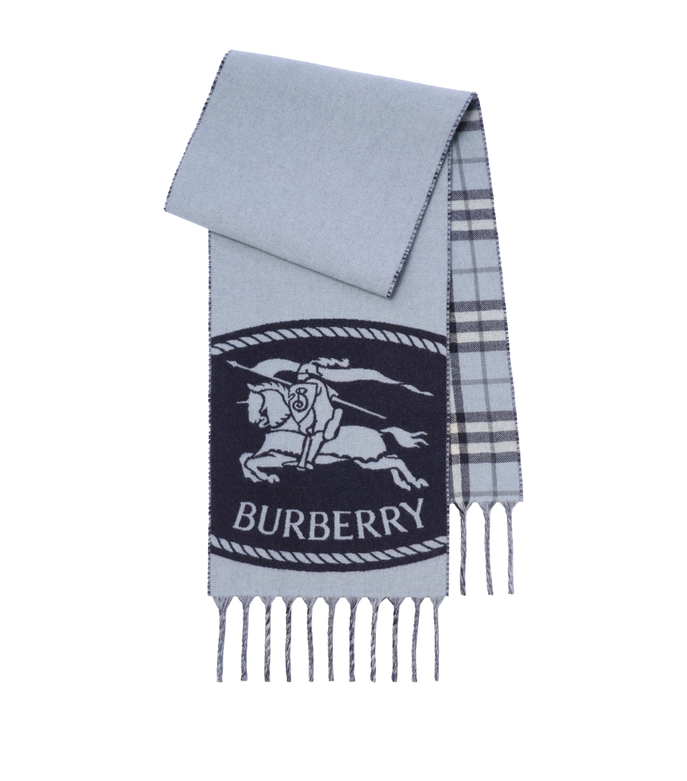 Burberry Cashmere Reversible Check EKD Scarf Bank Blue Image 1