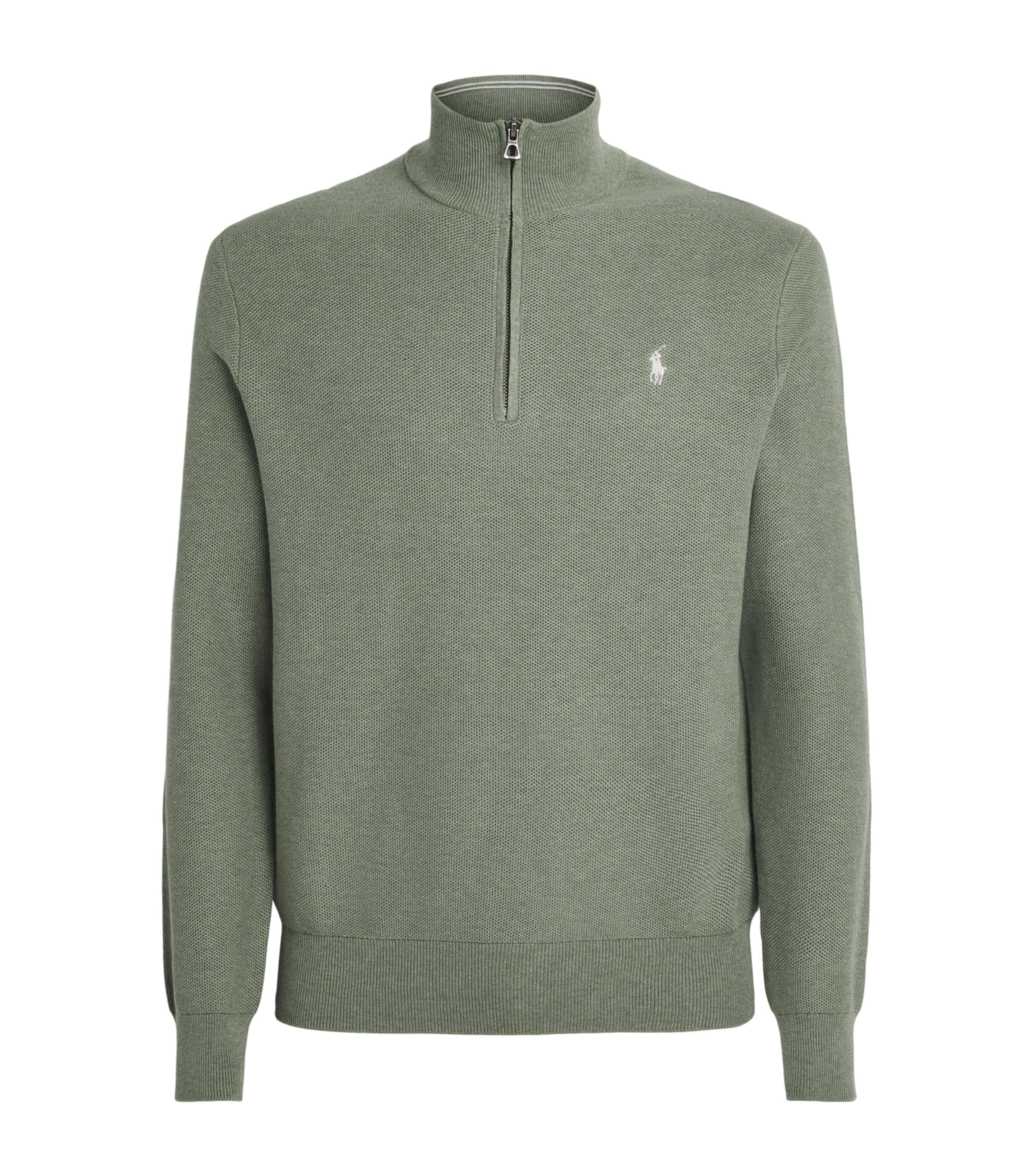 Cotton Quarter-Zip Sweatshirt GREEN HEATHER Image 1