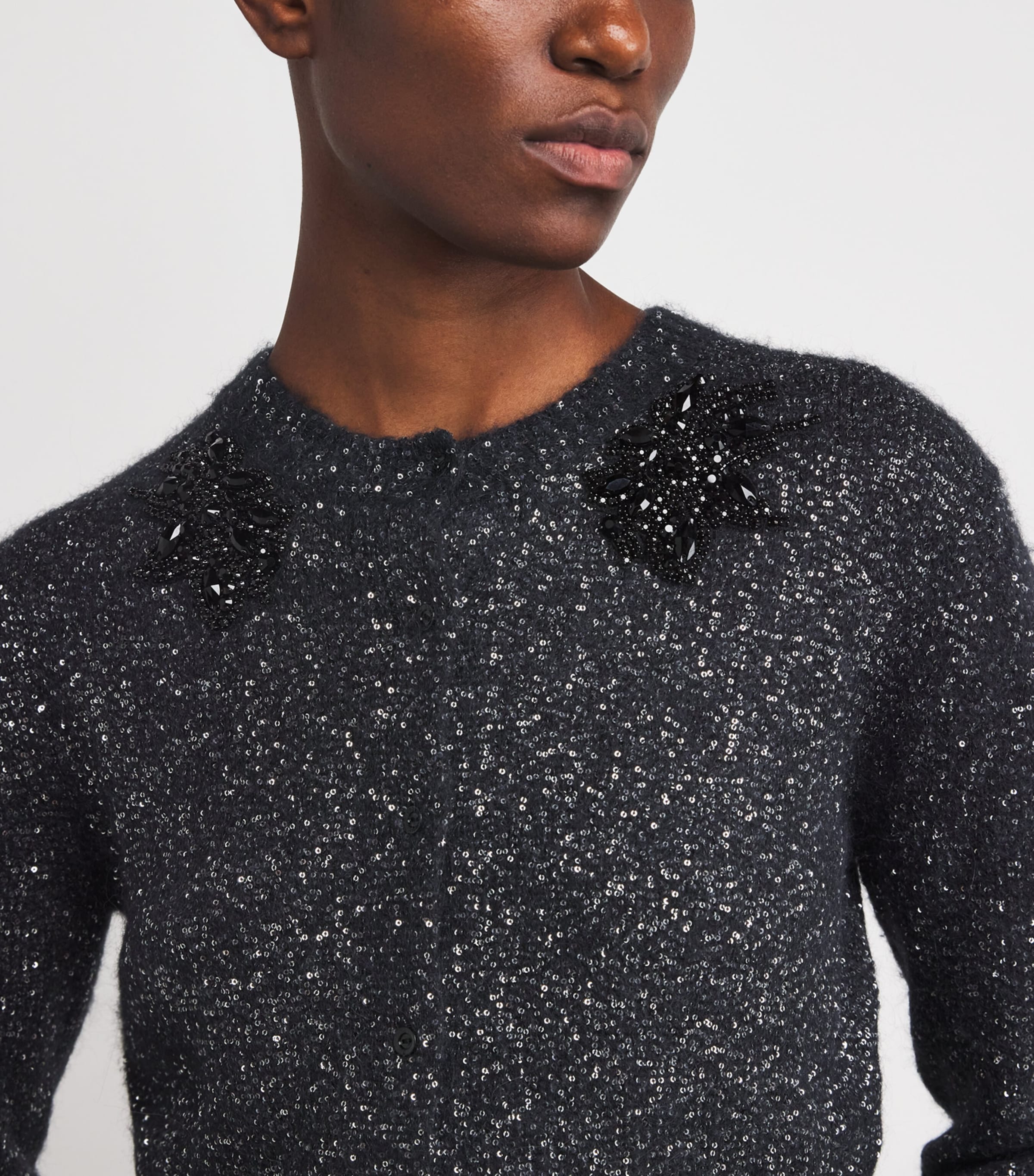 Wool-Blend Sequin Cardigan BLACK Image 6
