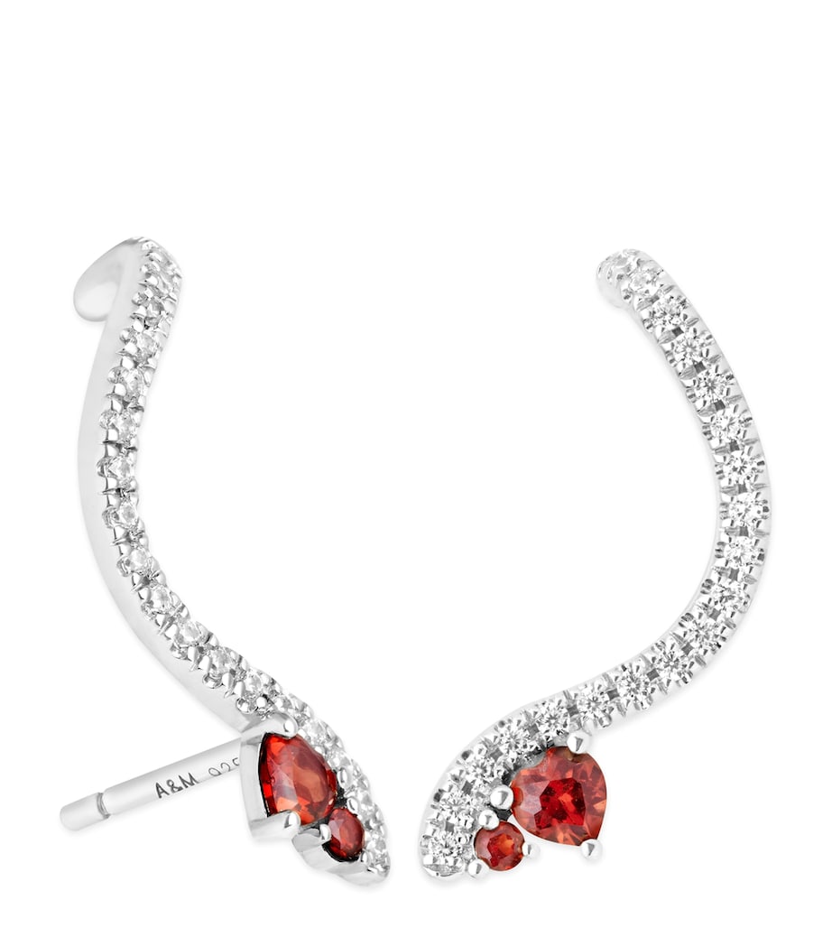 Rhodium-Plated Silver and Garnet Snake Climber Stud Earrings SILVER Image 1