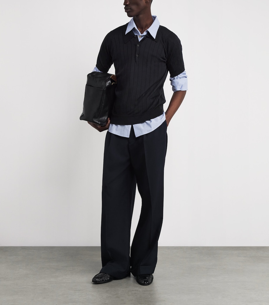 Wool-Cotton Ribbed Williams Polo Shirt NAVY Image 2