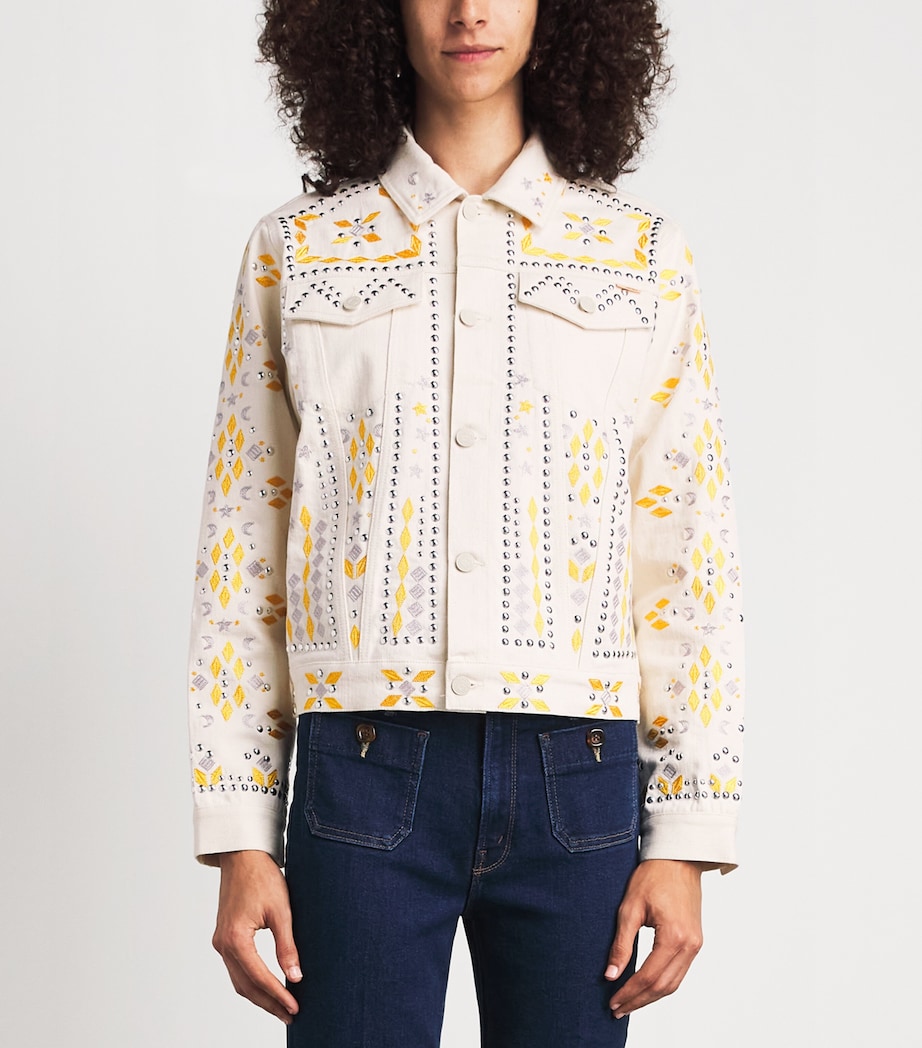 MOTHER Womens Embellished The Bruiser Denim Jacket All Natural Image 4