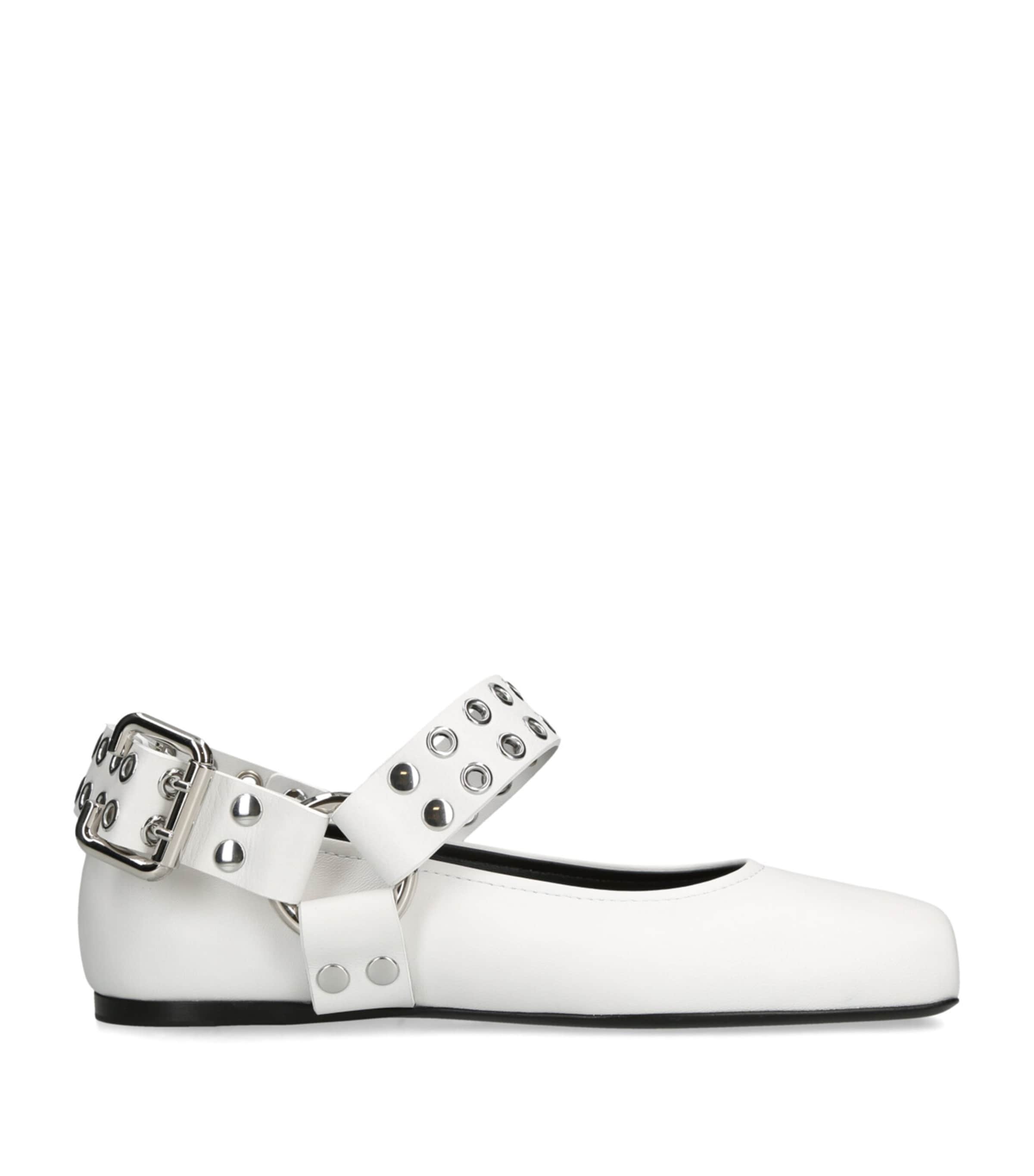 Alaïa Leather Biker Ballet Flats White Image 1