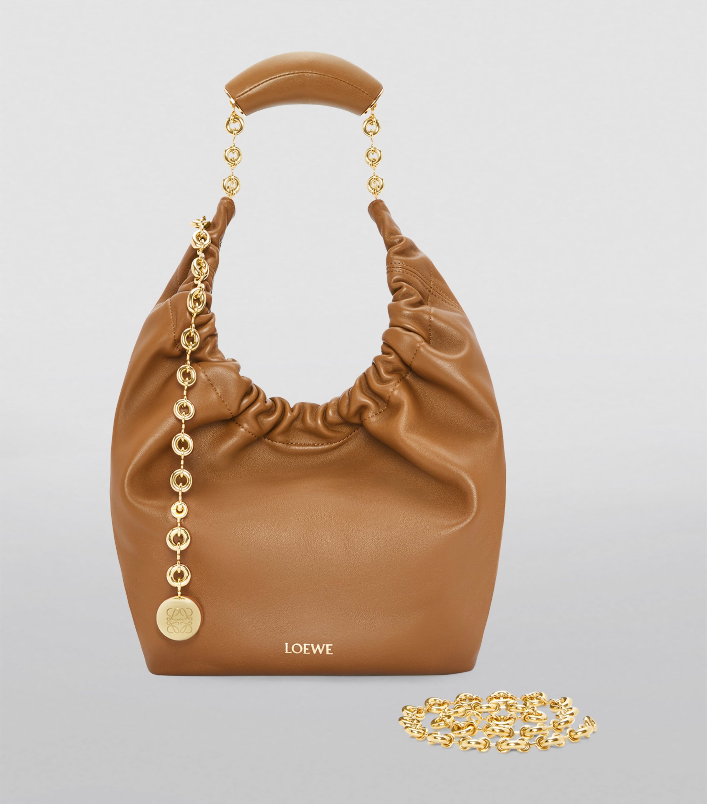 Small Leather Squeeze Top-Handle Bag OAK Image 5