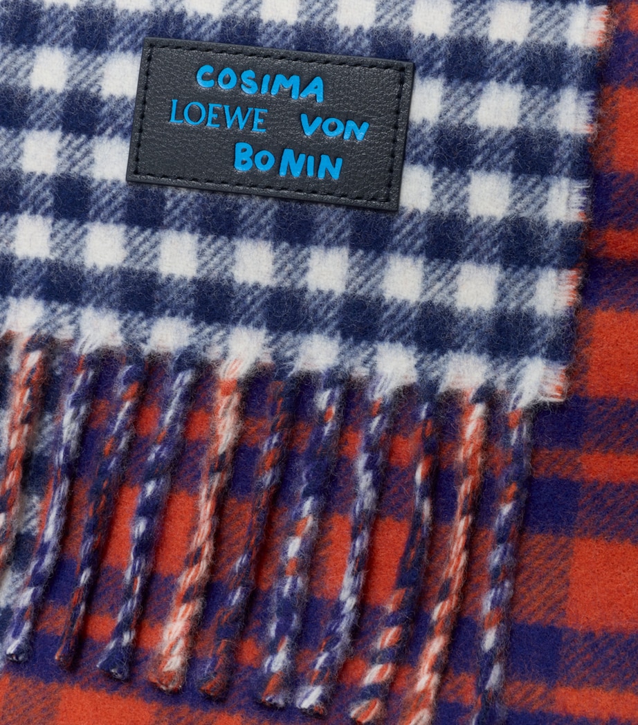 LOEWE x Cosima Von Bonin Wool-Cashmere Check Scarf Red/blue Image 4