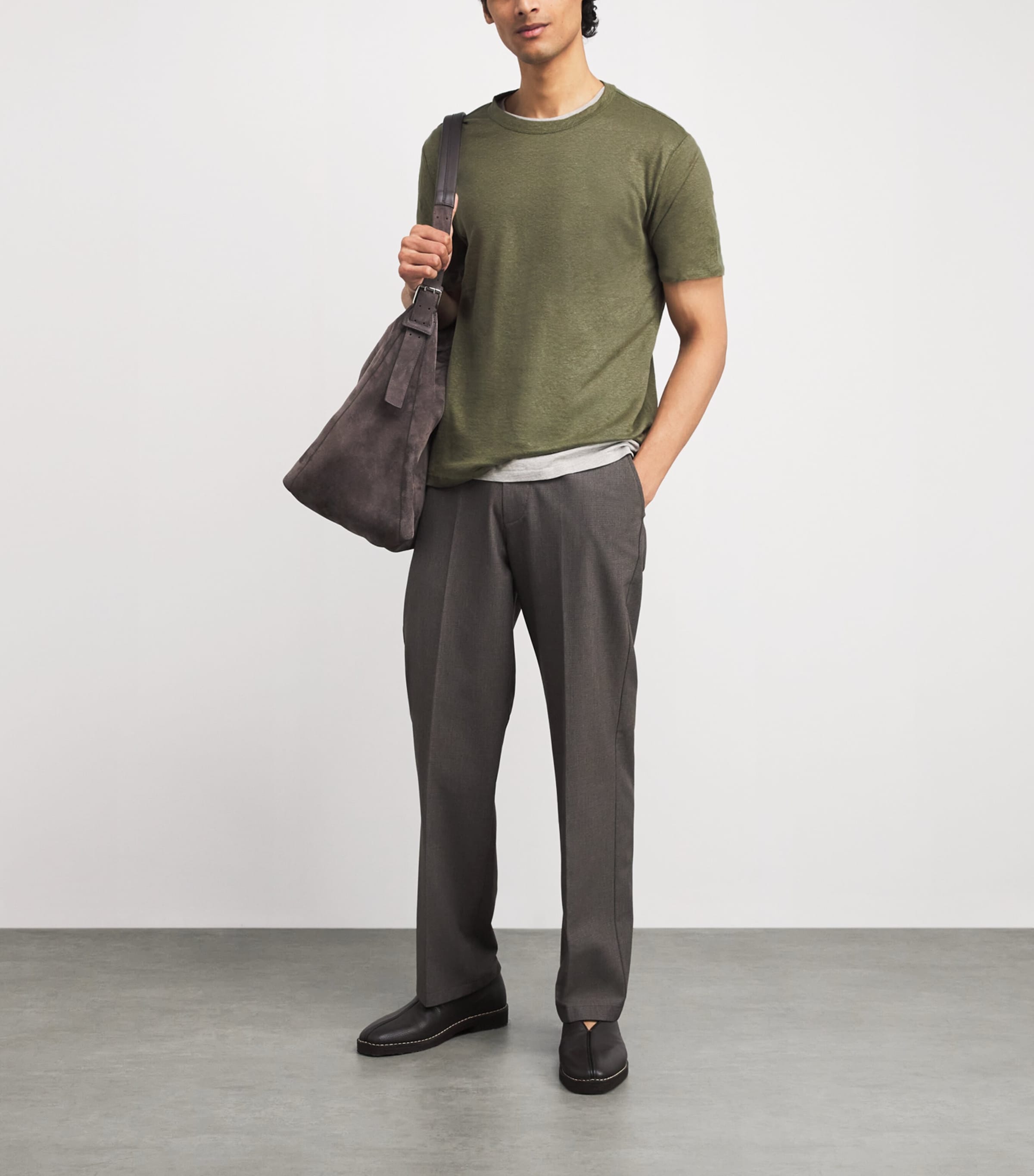 Linen Garment-Dyed T-Shirt BURNT OLIVE Image 2